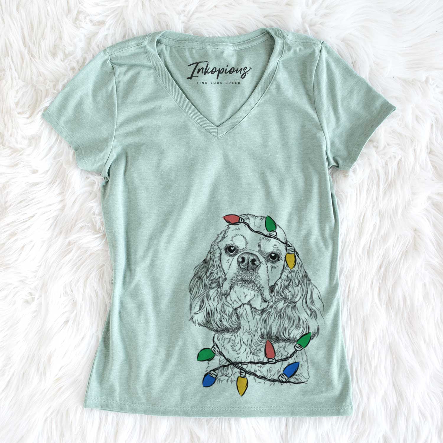 Christmas Lights Bailey the American Cocker Spaniel - Women's V-neck Shirt