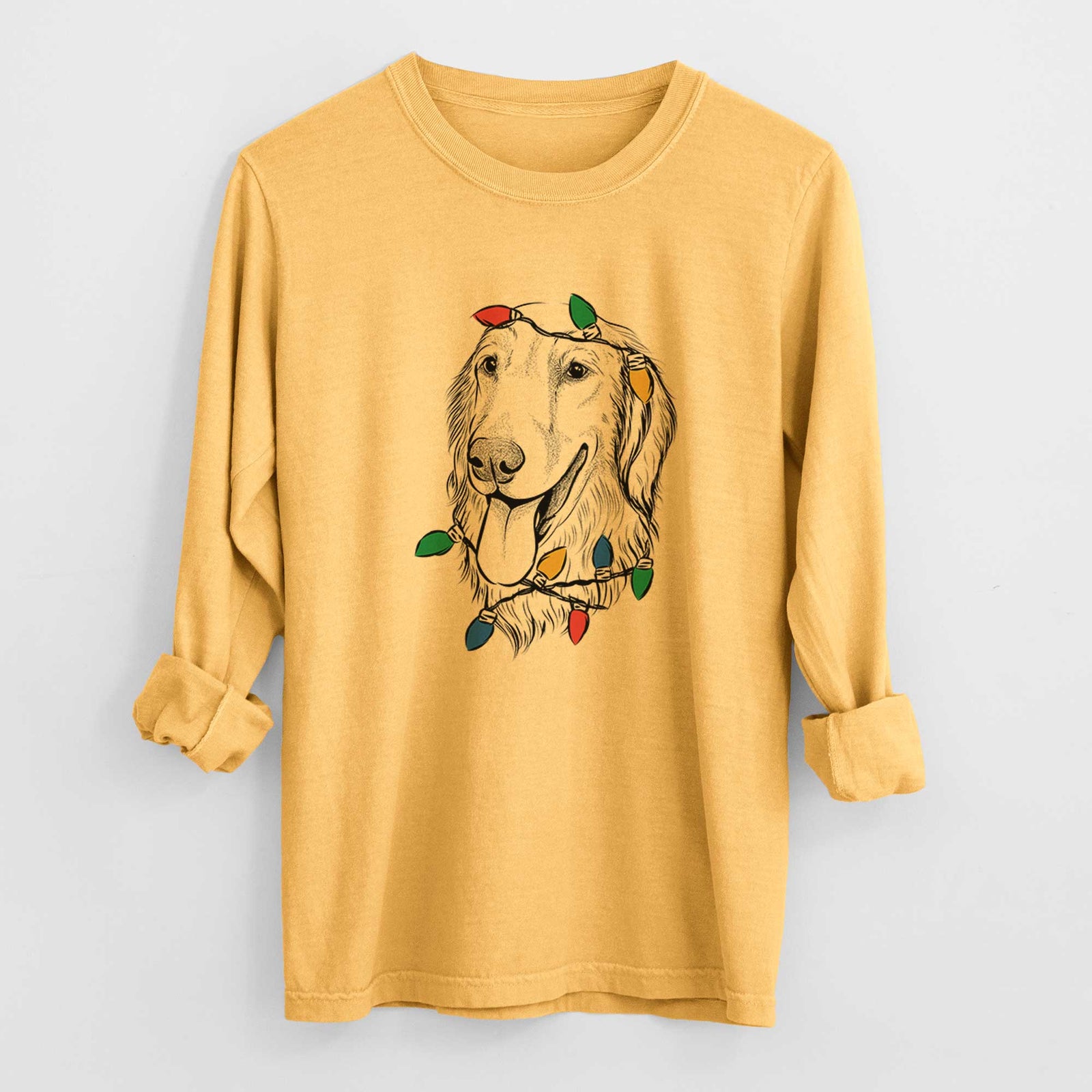Christmas Lights Bailey the Golden Retriever - Heavyweight 100% Cotton Long Sleeve