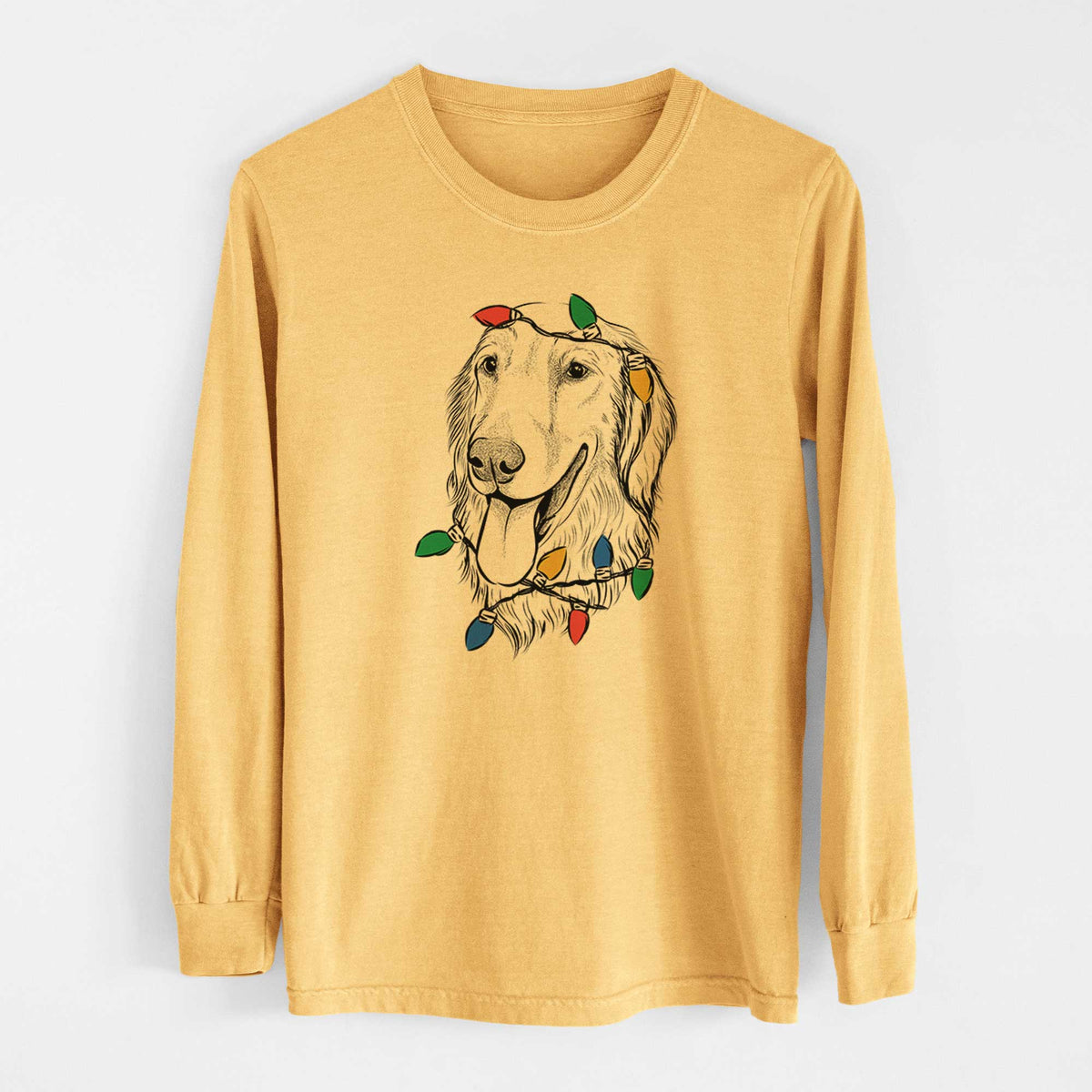 Christmas Lights Bailey the Golden Retriever - Heavyweight 100% Cotton Long Sleeve
