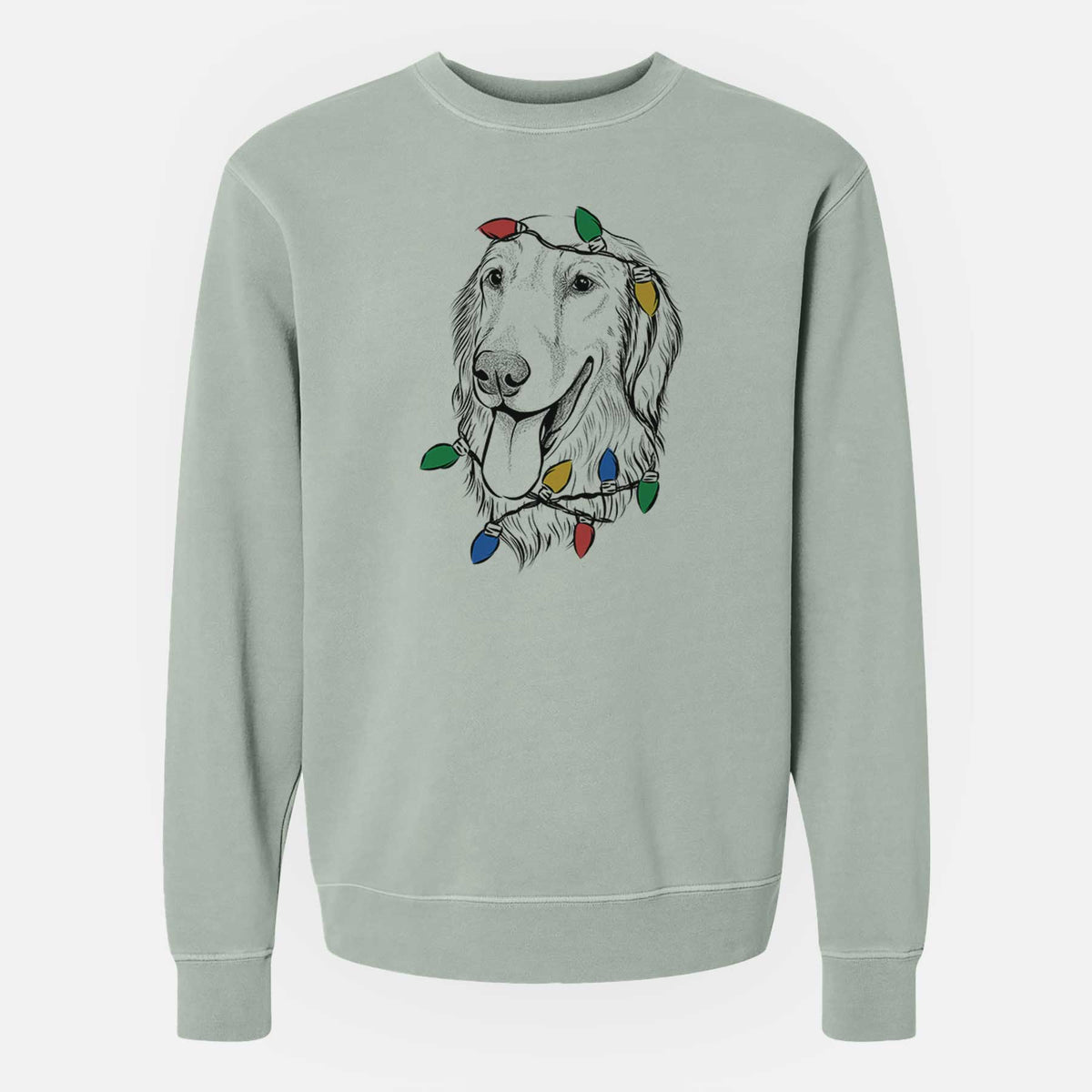 Christmas Lights Bailey the Golden Retriever - Unisex Pigment Dyed Crew Sweatshirt