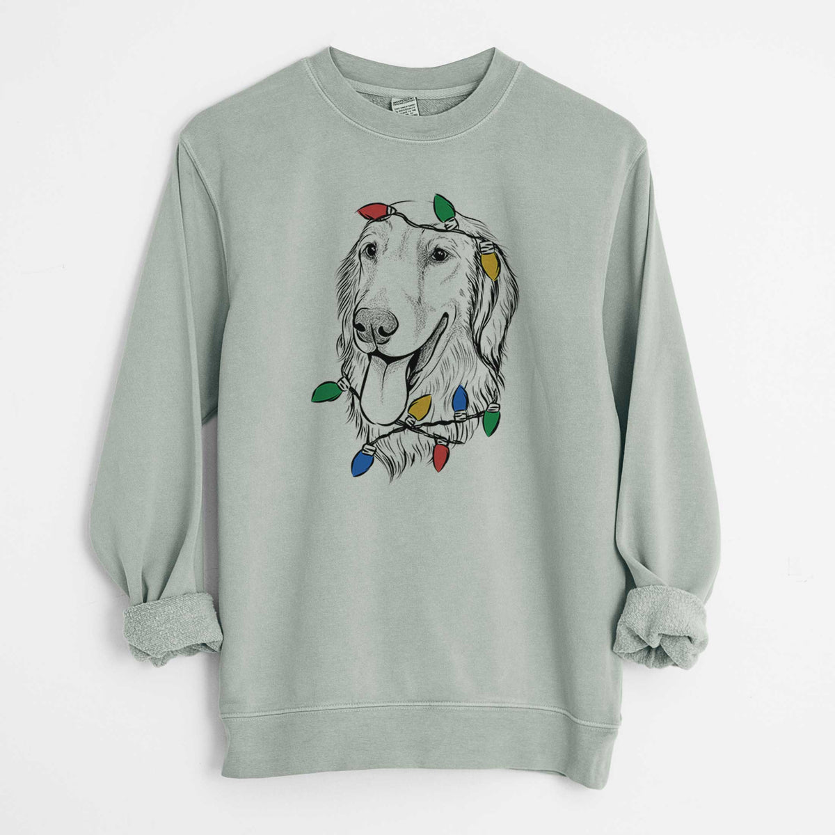 Christmas Lights Bailey the Golden Retriever - Unisex Pigment Dyed Crew Sweatshirt