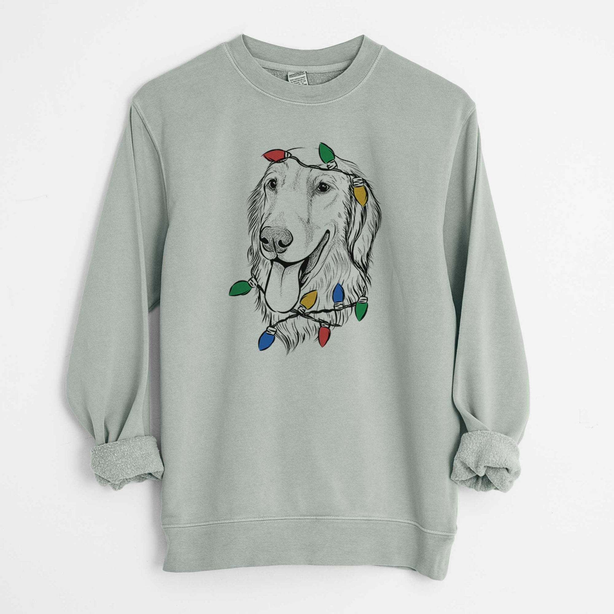 Christmas Lights Bailey the Golden Retriever - Unisex Pigment Dyed Crew Sweatshirt