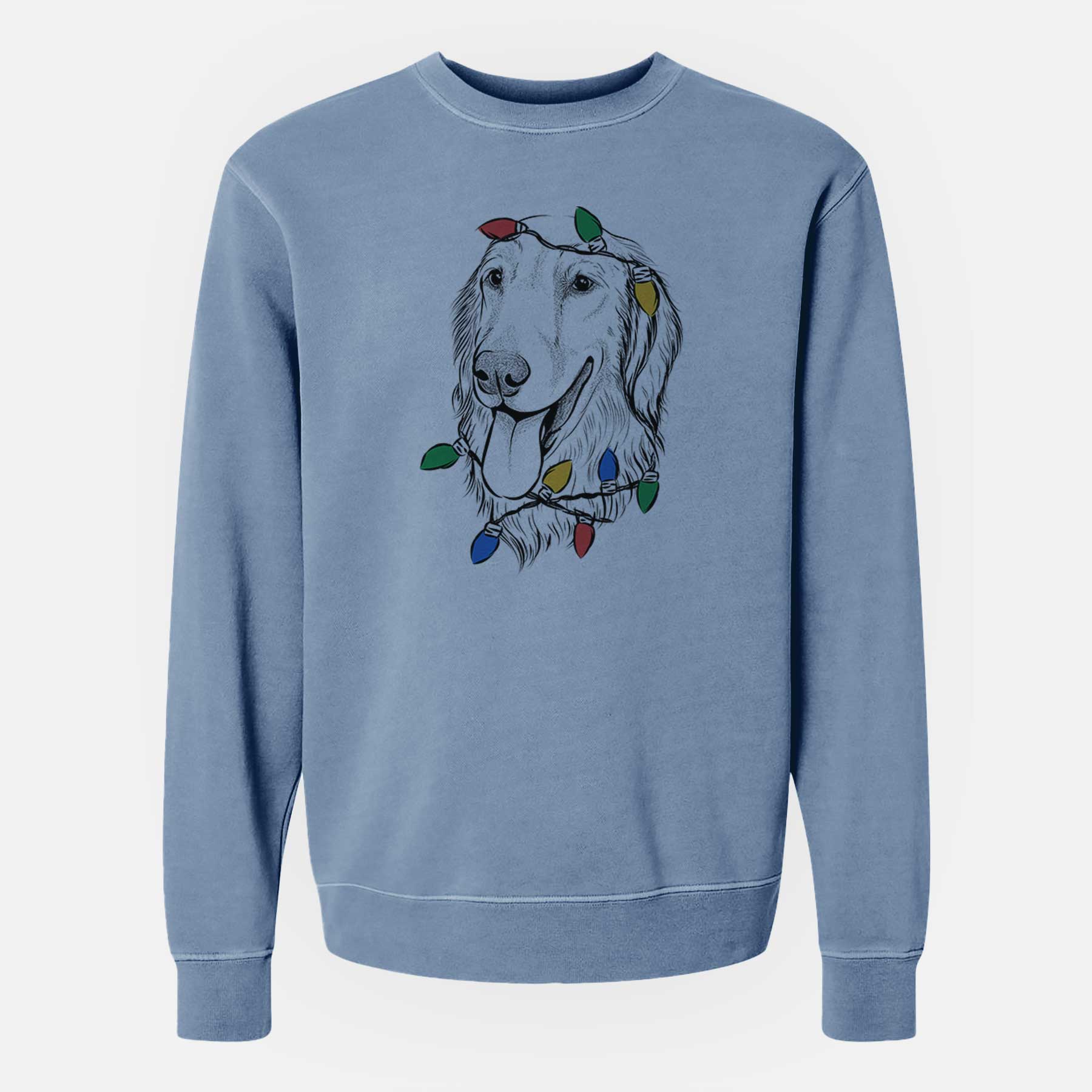 Christmas Lights Bailey the Golden Retriever - Unisex Pigment Dyed Crew Sweatshirt