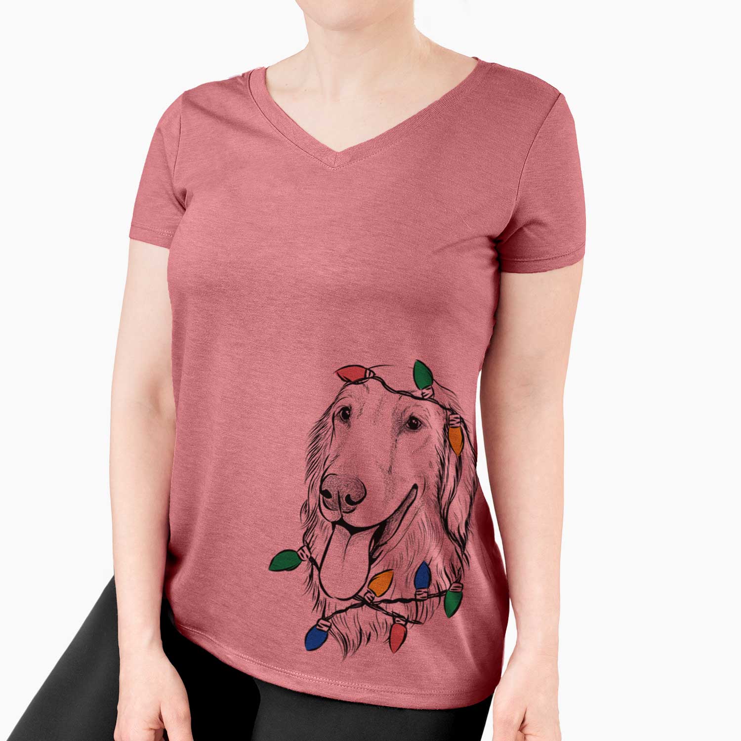 Christmas Lights Bailey the Golden Retriever - Women's V-neck Shirt