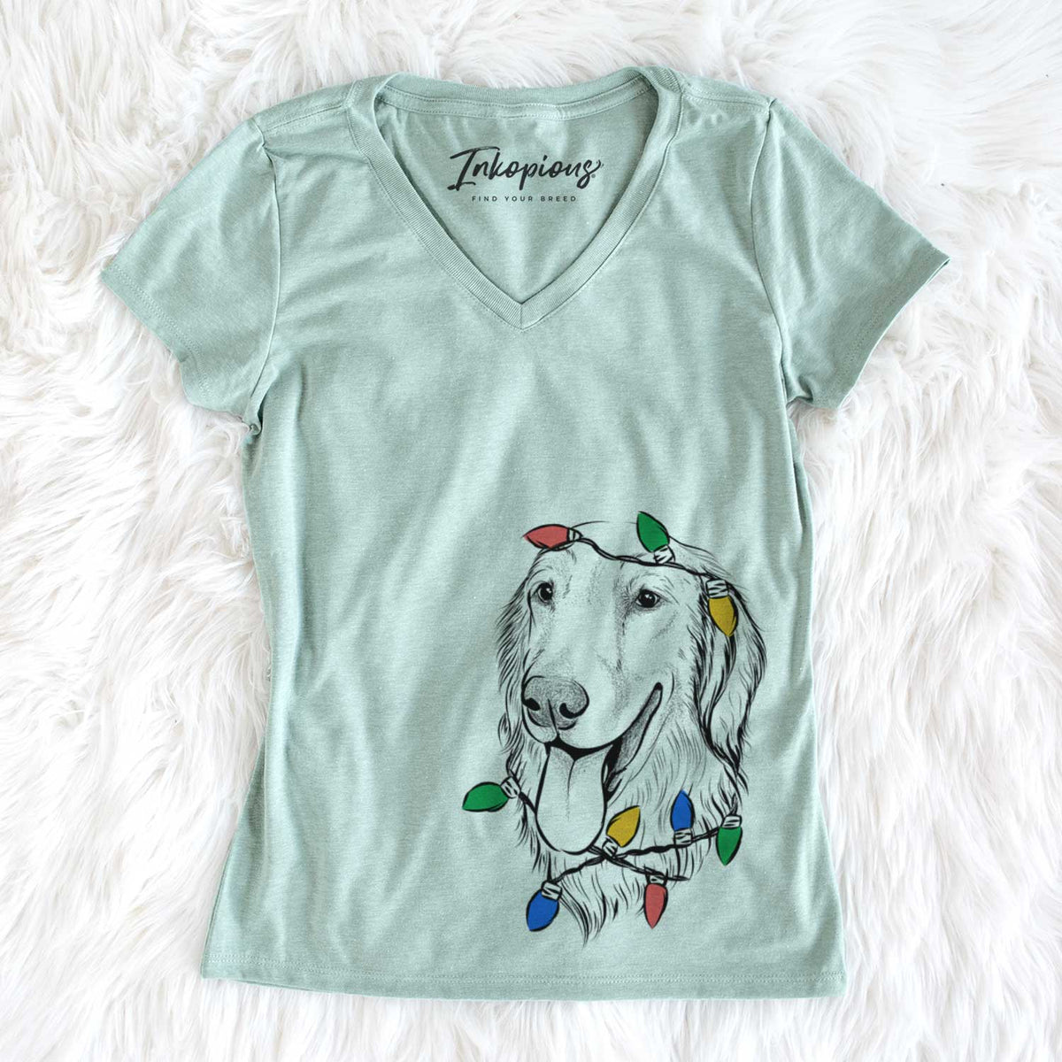 Christmas Lights Bailey the Golden Retriever - Women&#39;s V-neck Shirt