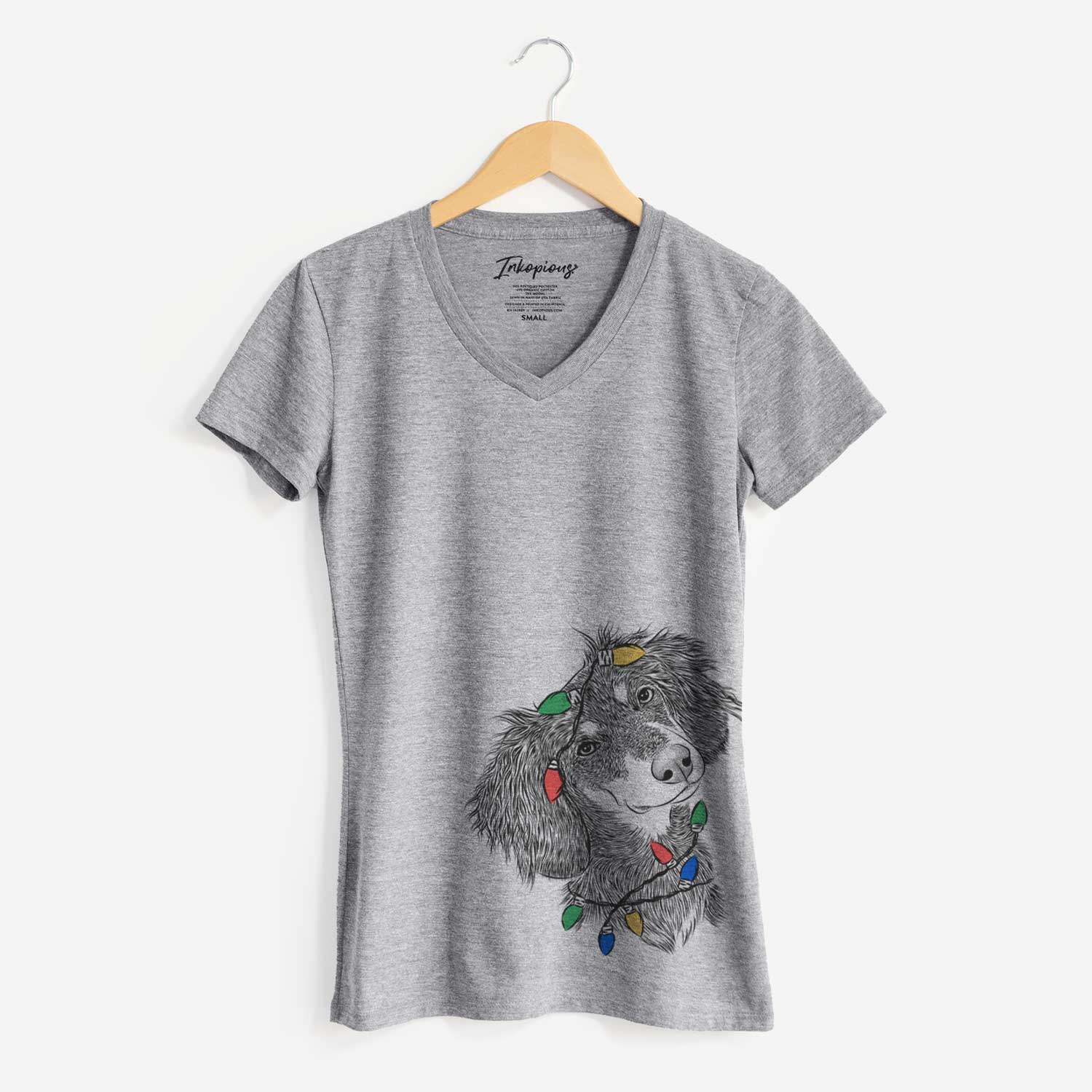 Christmas Lights Bailey the Long Haired Dachshund - Women's V-neck Shirt