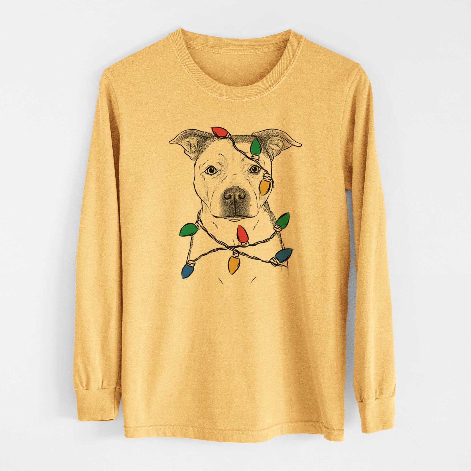 Christmas Lights Bailey the Pitbull - Heavyweight 100% Cotton Long Sleeve