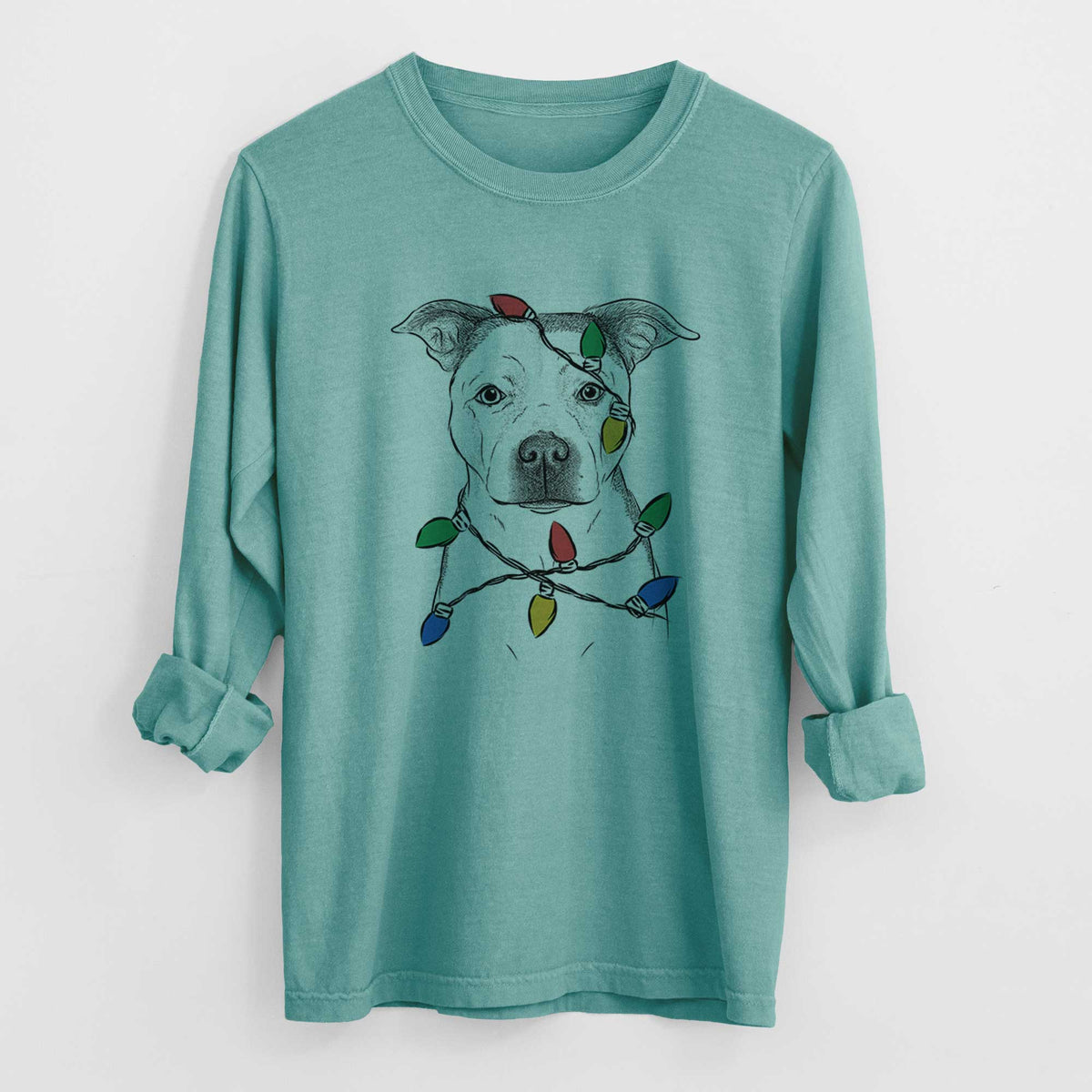 Christmas Lights Bailey the Pitbull - Heavyweight 100% Cotton Long Sleeve