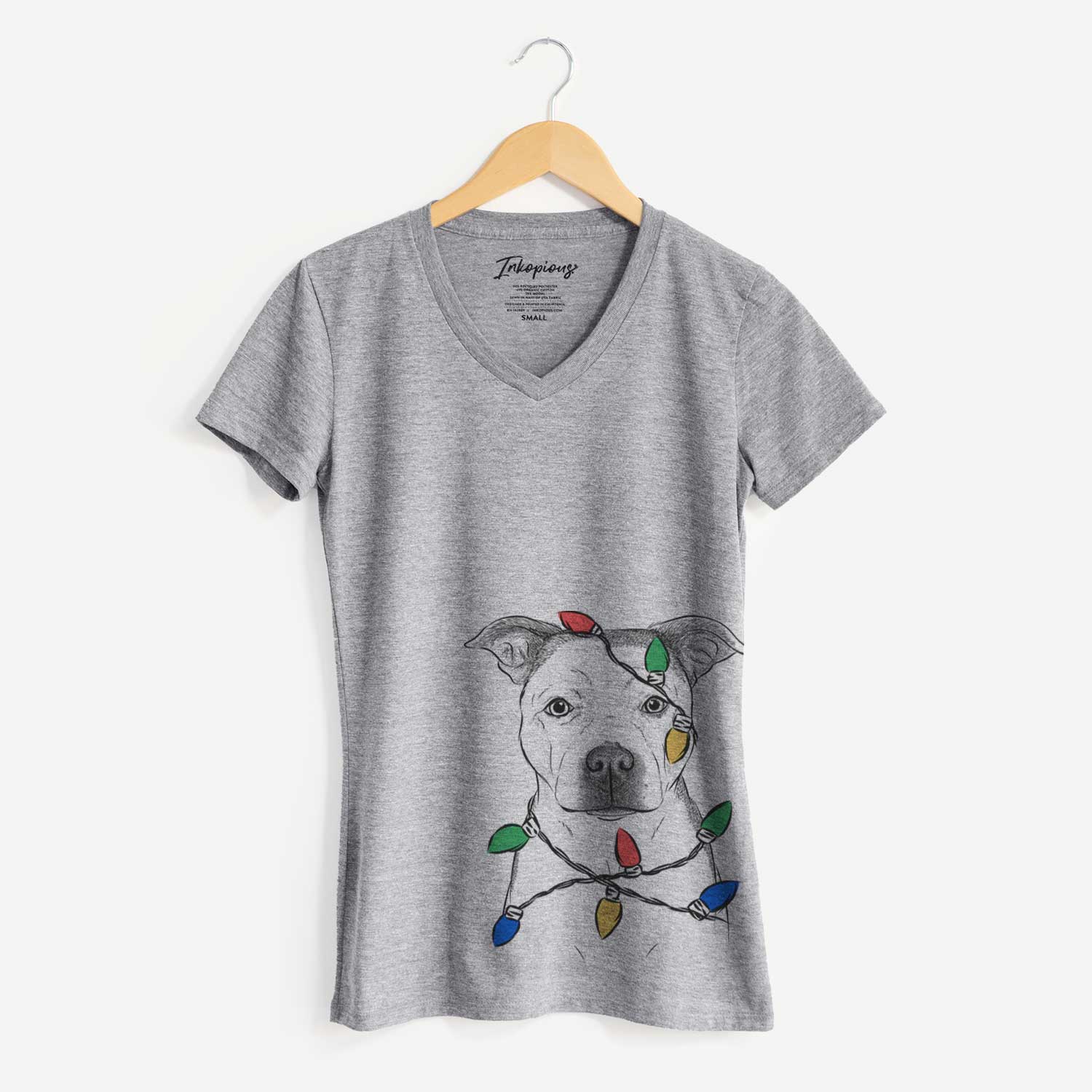 Christmas Lights Bailey the Pitbull - Women's V-neck Shirt