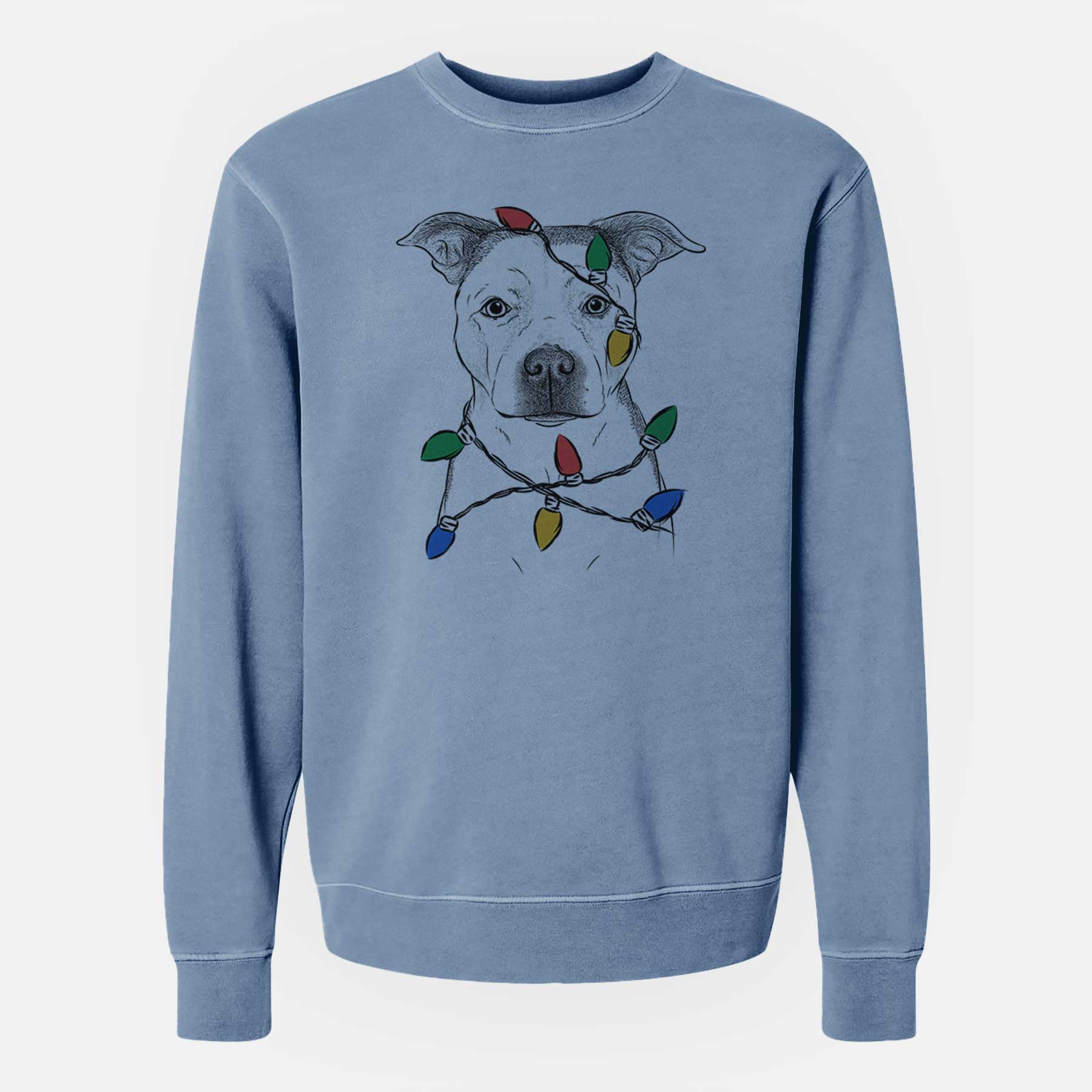 Christmas Lights Bailey the Pitbull - Unisex Pigment Dyed Crew Sweatshirt