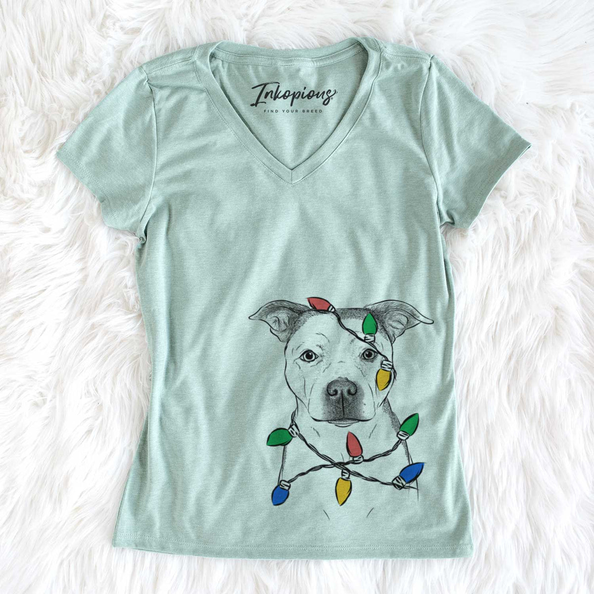 Christmas Lights Bailey the Pitbull - Women&#39;s V-neck Shirt