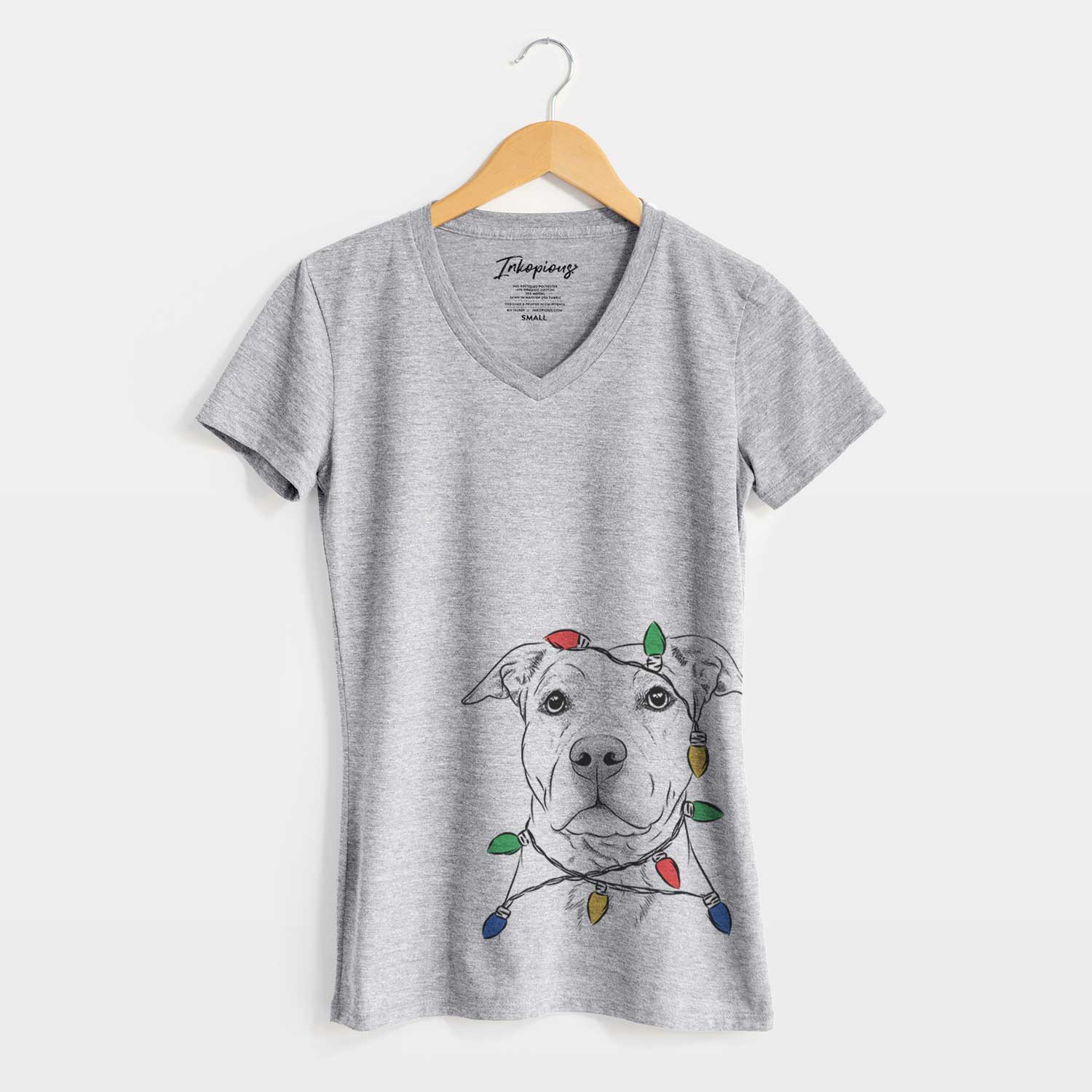 Christmas Lights Bailey the American Staffordshire Terrier - Women's V-neck Shirt