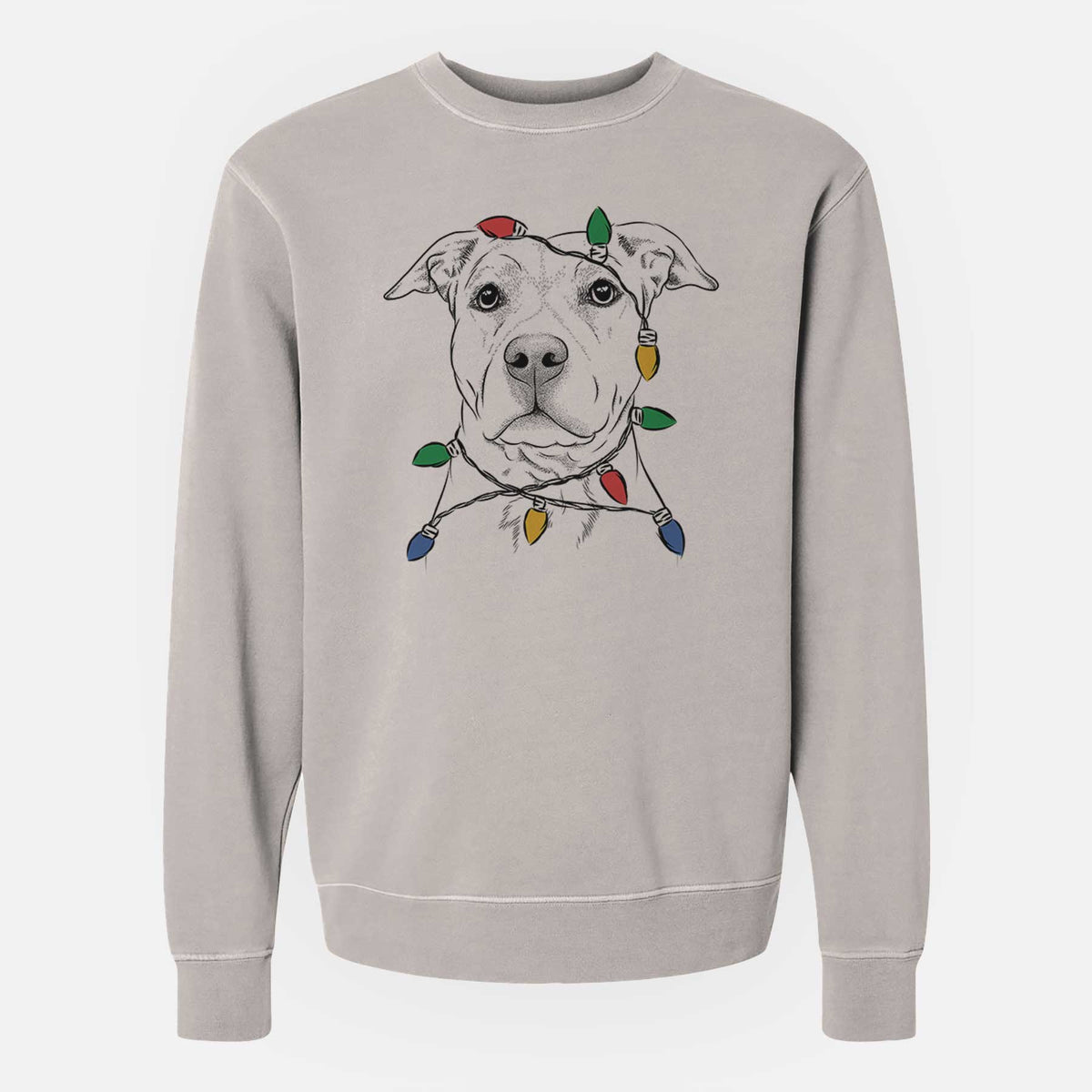 Christmas Lights Bailey the American Staffordshire Terrier - Unisex Pigment Dyed Crew Sweatshirt