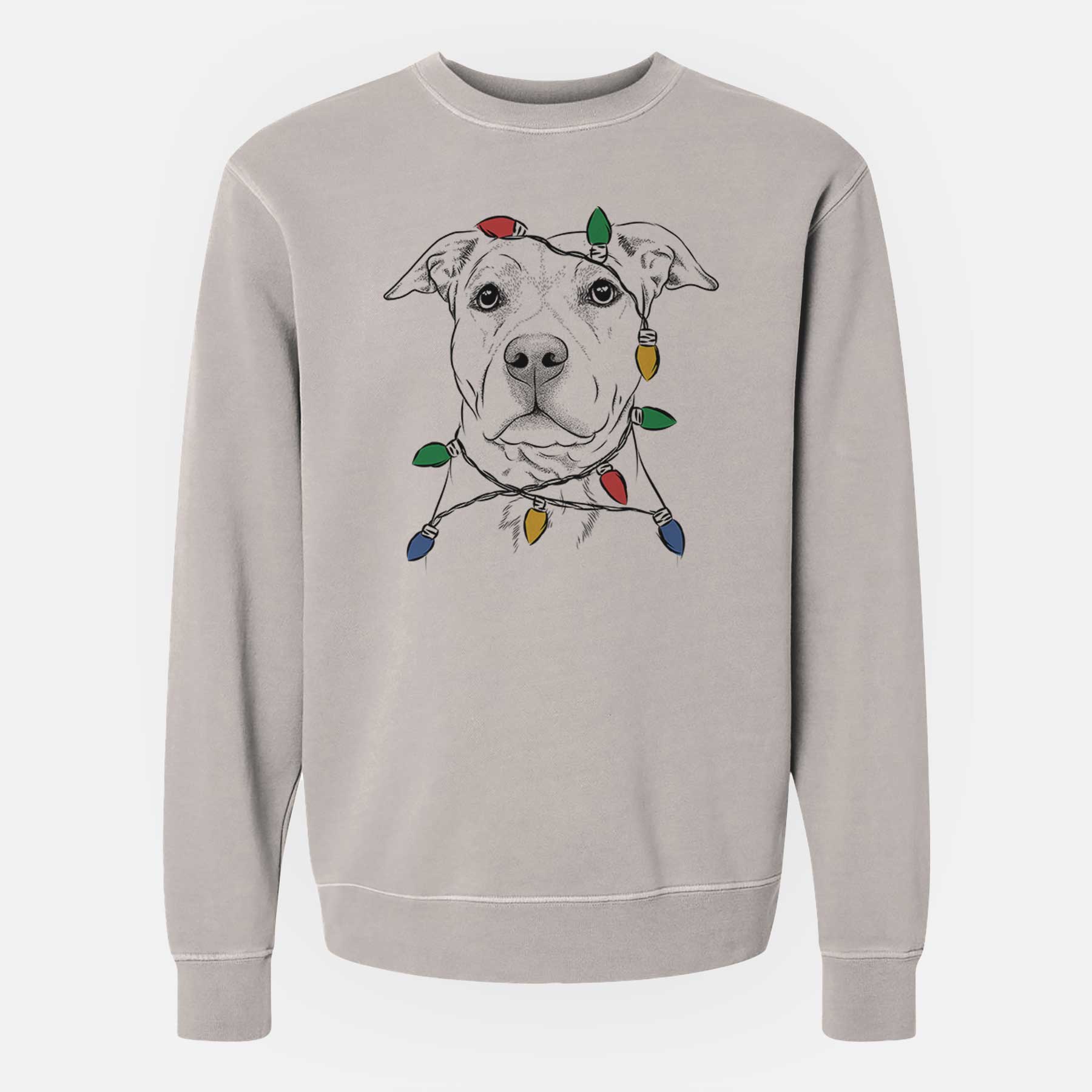 Christmas Lights Bailey the American Staffordshire Terrier - Unisex Pigment Dyed Crew Sweatshirt