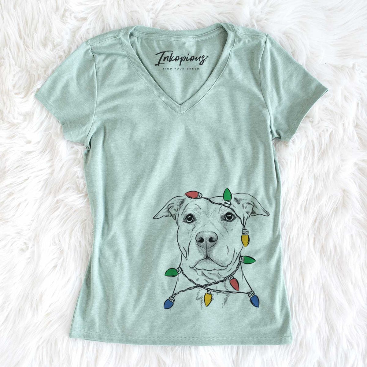 Christmas Lights Bailey the American Staffordshire Terrier - Women&#39;s V-neck Shirt