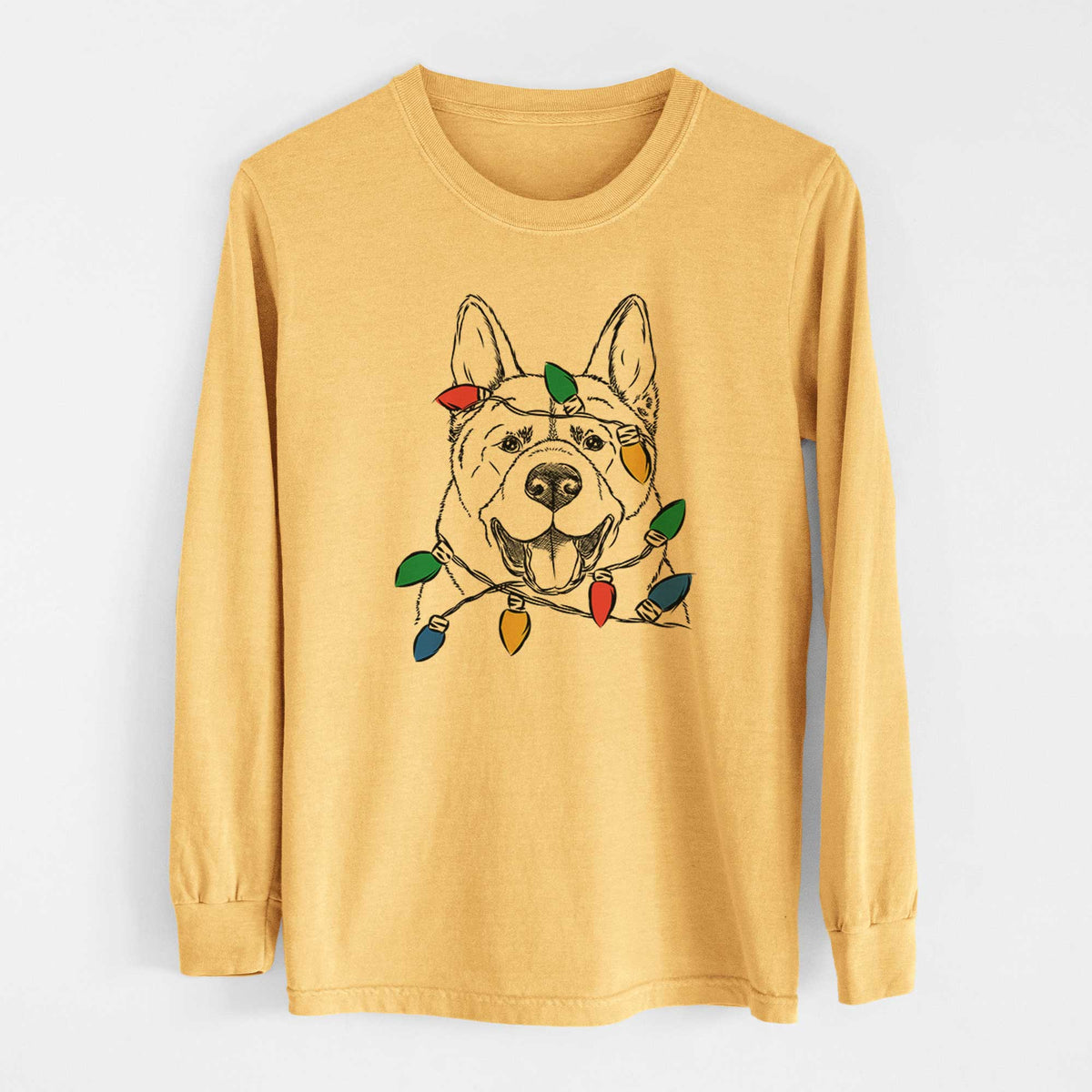 Christmas Lights Baku the Akita - Heavyweight 100% Cotton Long Sleeve