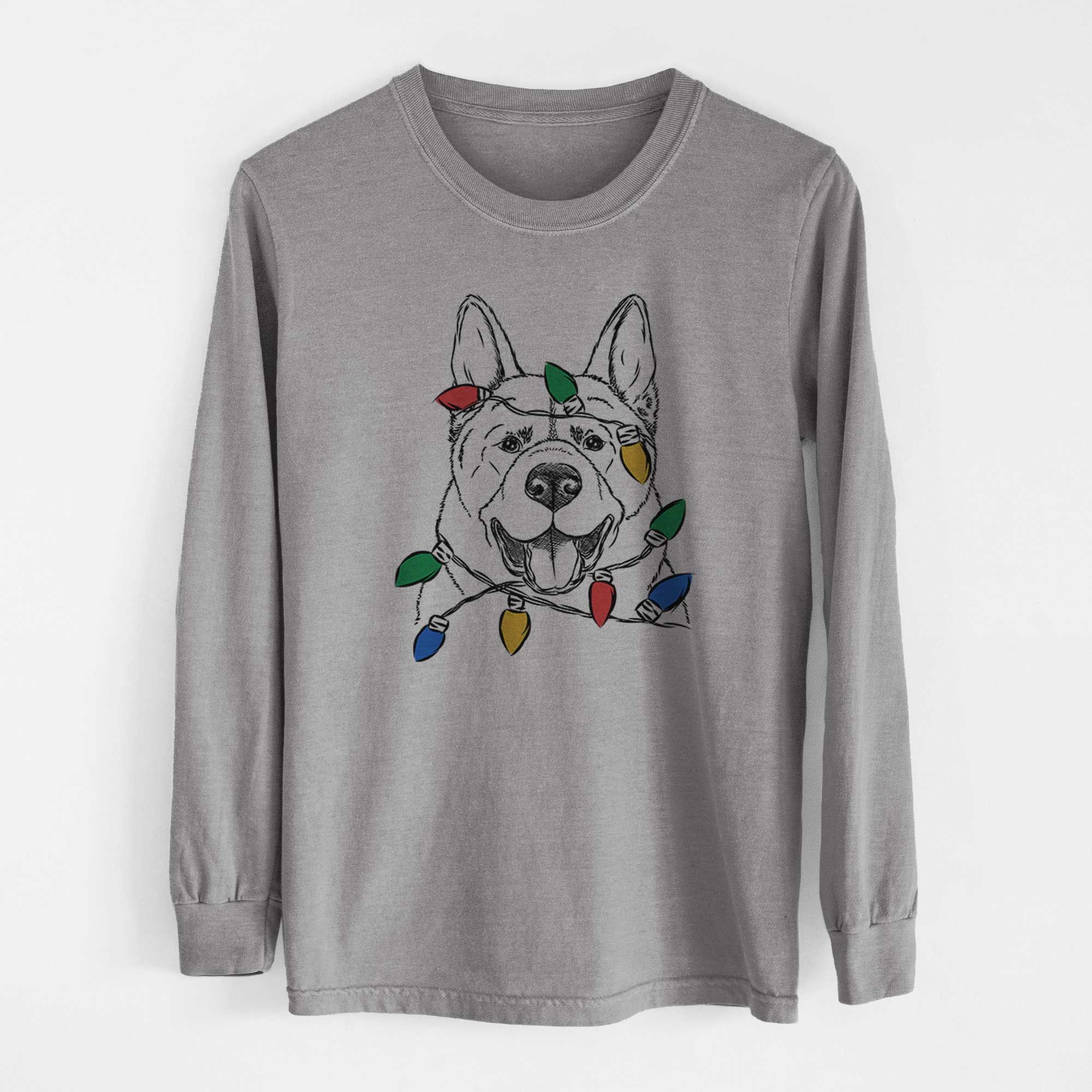 Christmas Lights Baku the Akita - Heavyweight 100% Cotton Long Sleeve