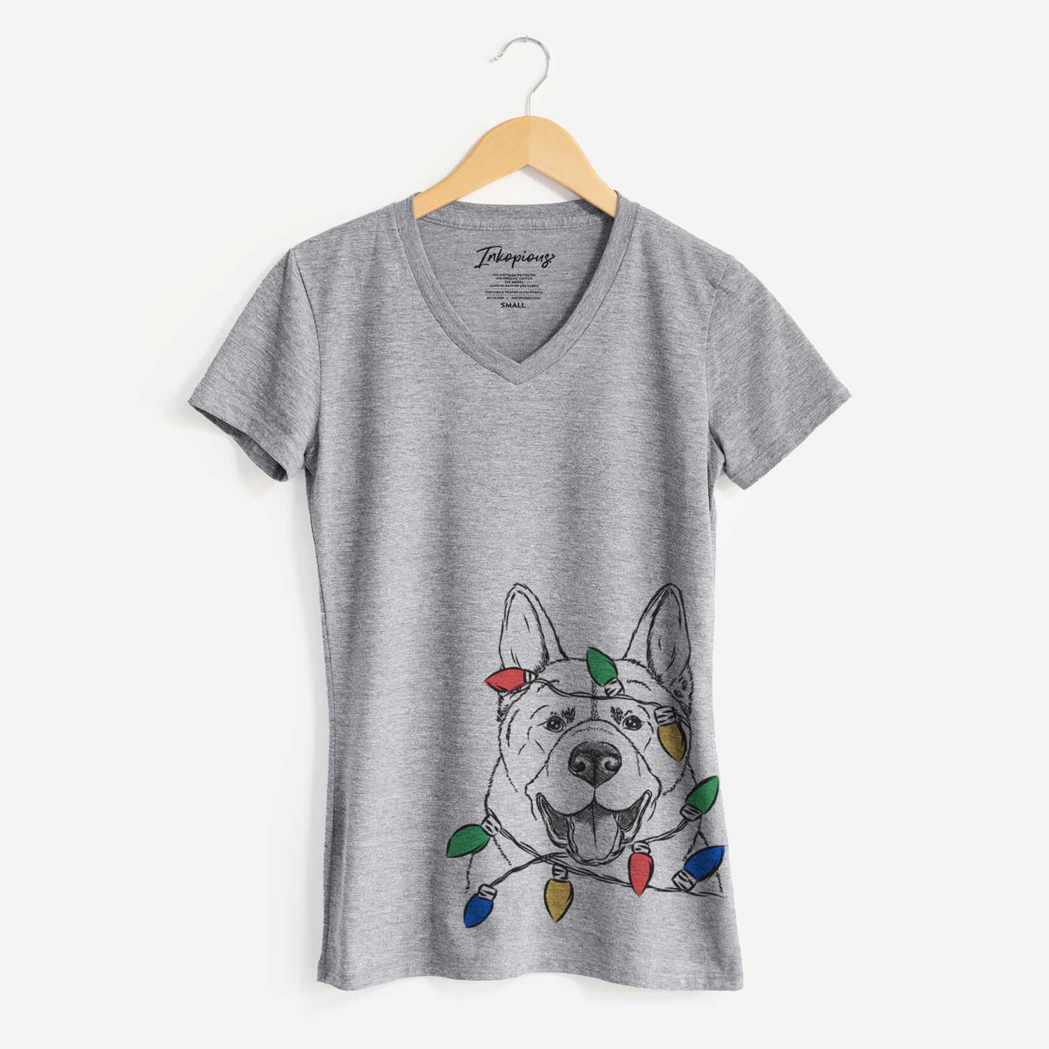 Christmas Lights Baku the Akita - Women's V-neck Shirt