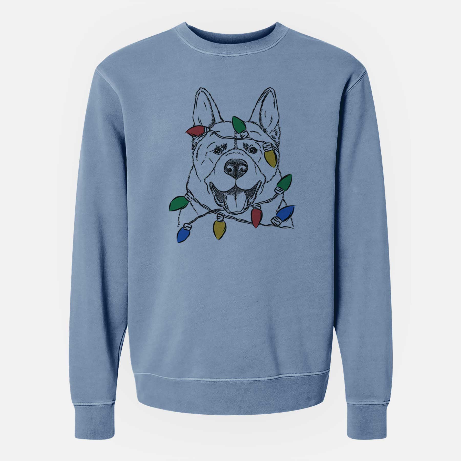 Christmas Lights Baku the Akita - Unisex Pigment Dyed Crew Sweatshirt