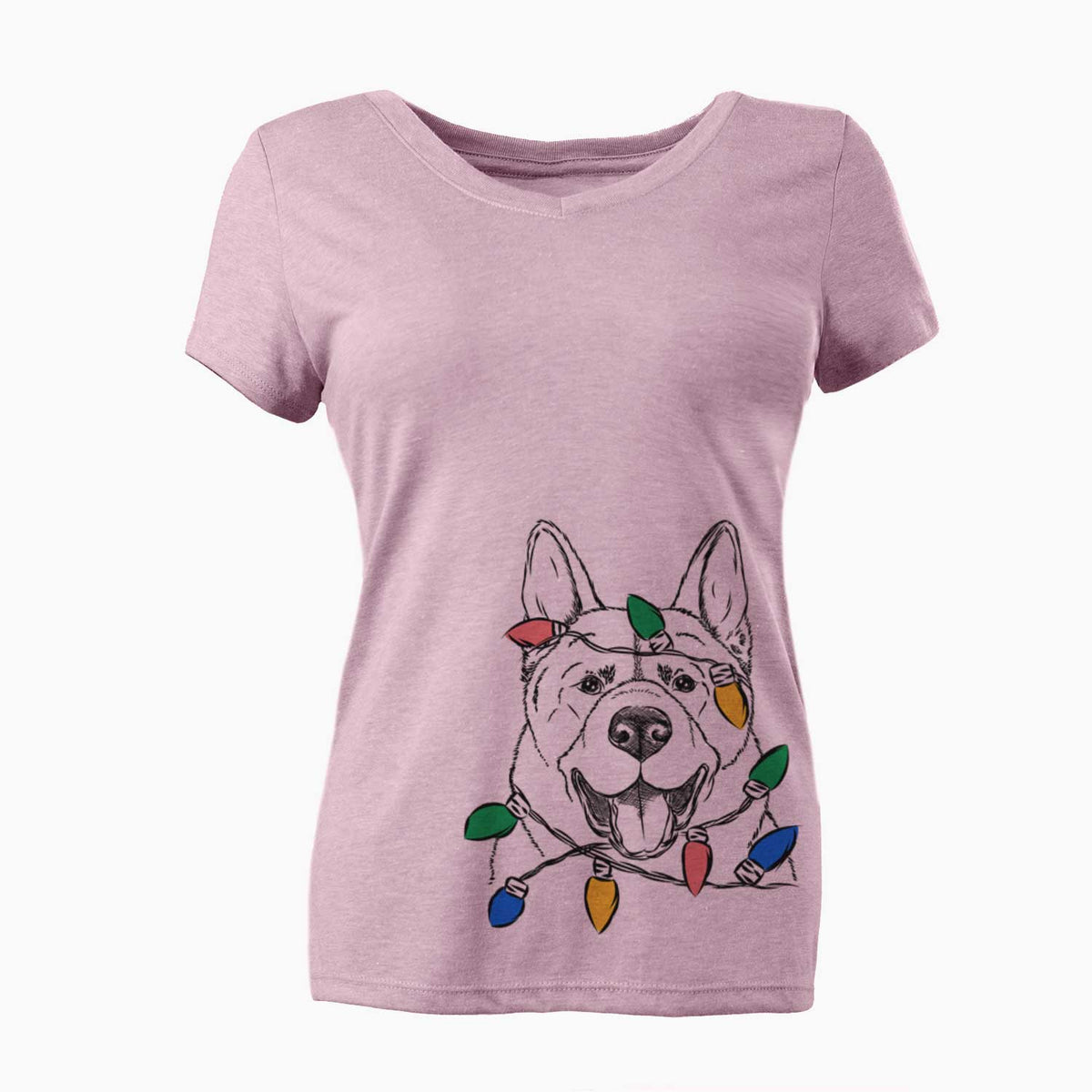 Christmas Lights Baku the Akita - Women's V-neck Shirt