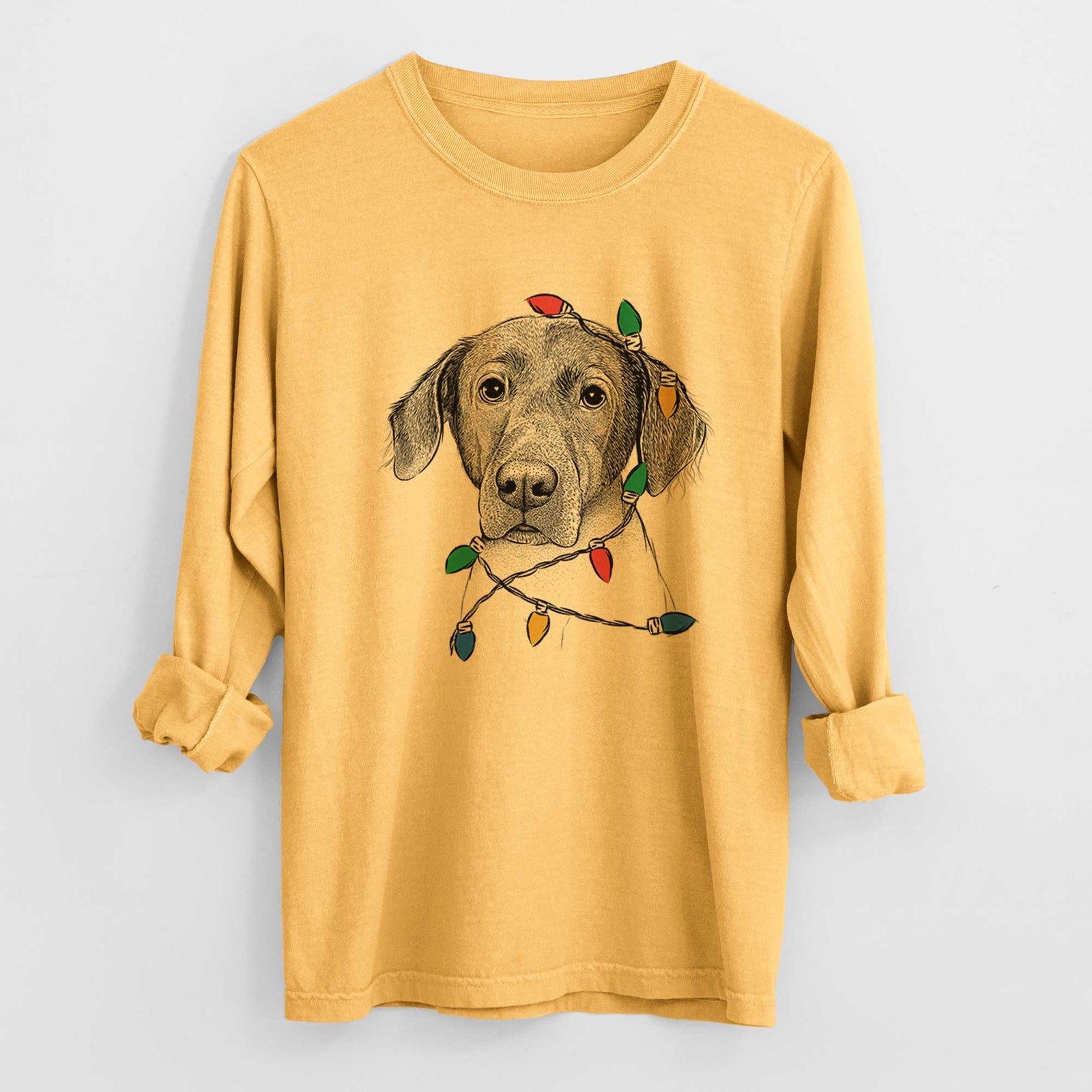 Christmas Lights Baldwin the Mixed Breed - Heavyweight 100% Cotton Long Sleeve