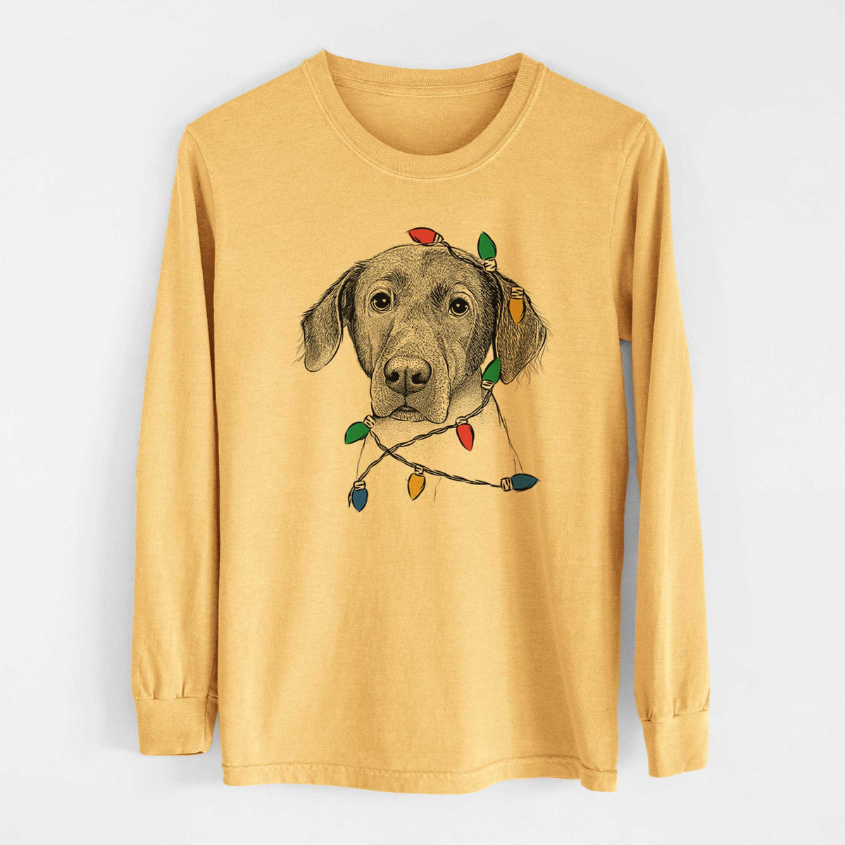 Christmas Lights Baldwin the Mixed Breed - Heavyweight 100% Cotton Long Sleeve