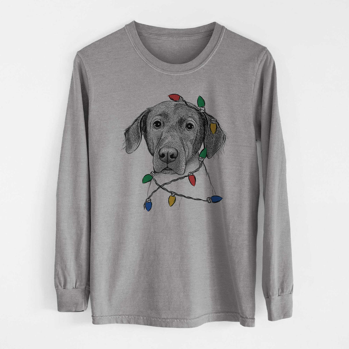Christmas Lights Baldwin the Mixed Breed - Heavyweight 100% Cotton Long Sleeve