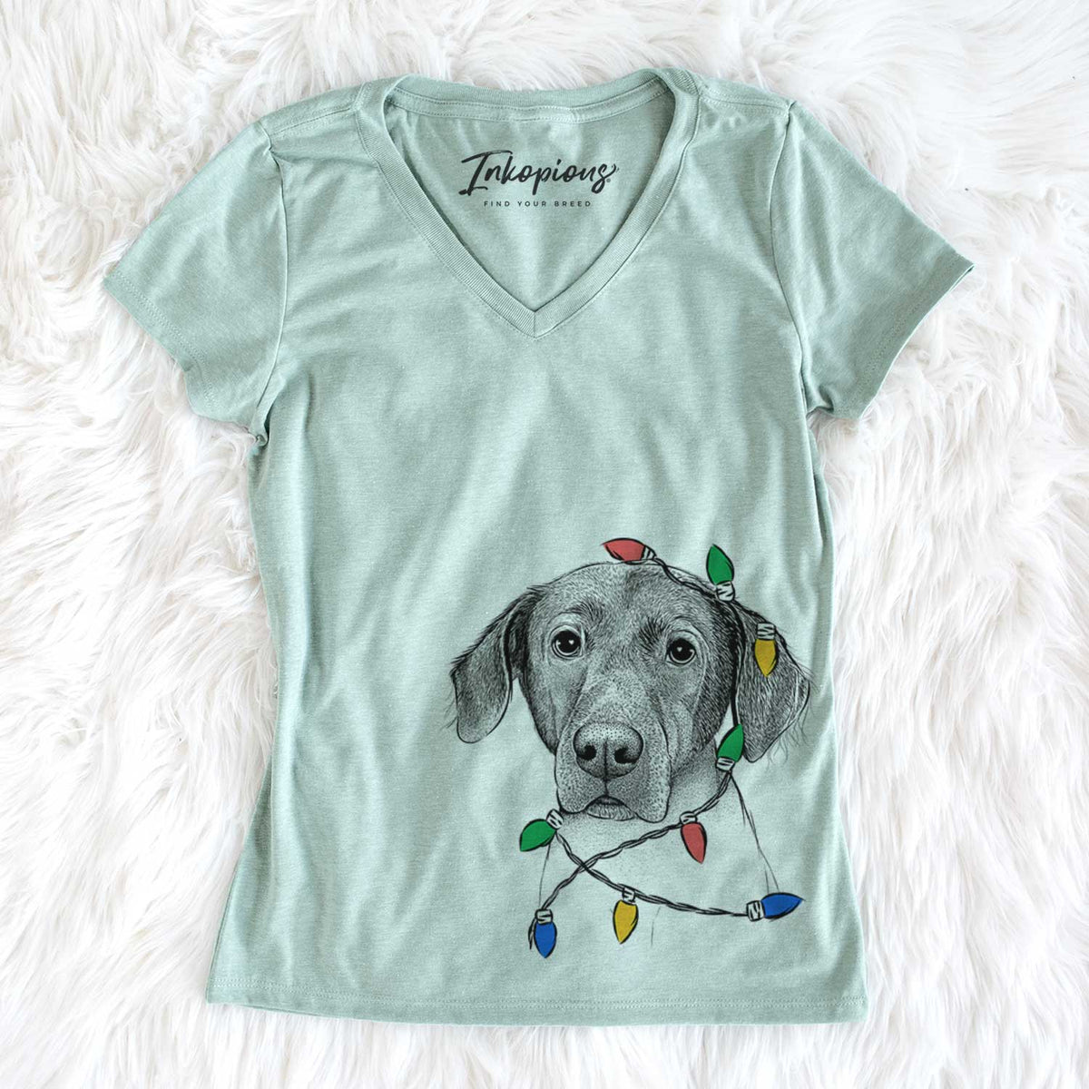 Christmas Lights Baldwin the Mixed Breed - Women&#39;s V-neck Shirt