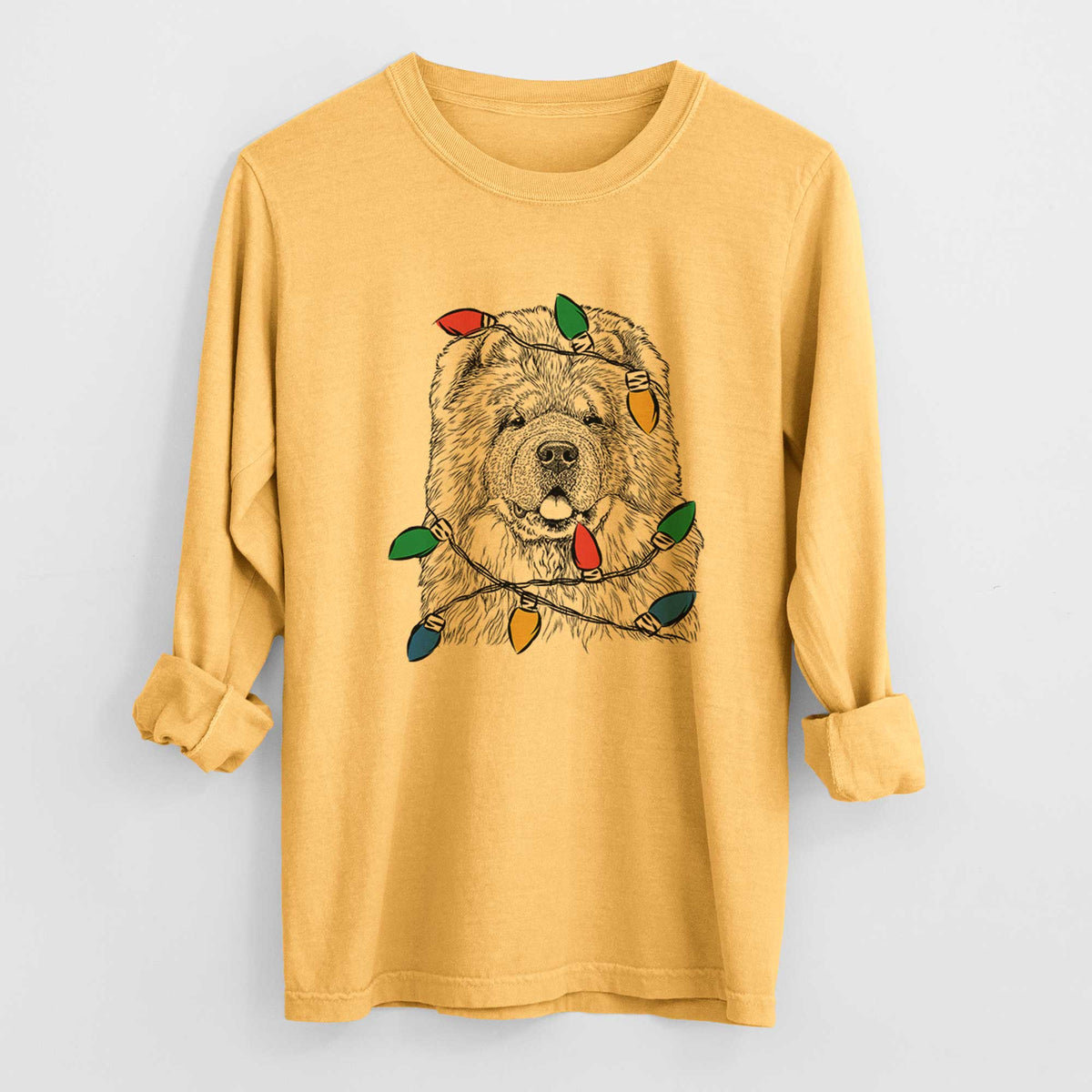 Christmas Lights Baloo the Chow Chow - Heavyweight 100% Cotton Long Sleeve