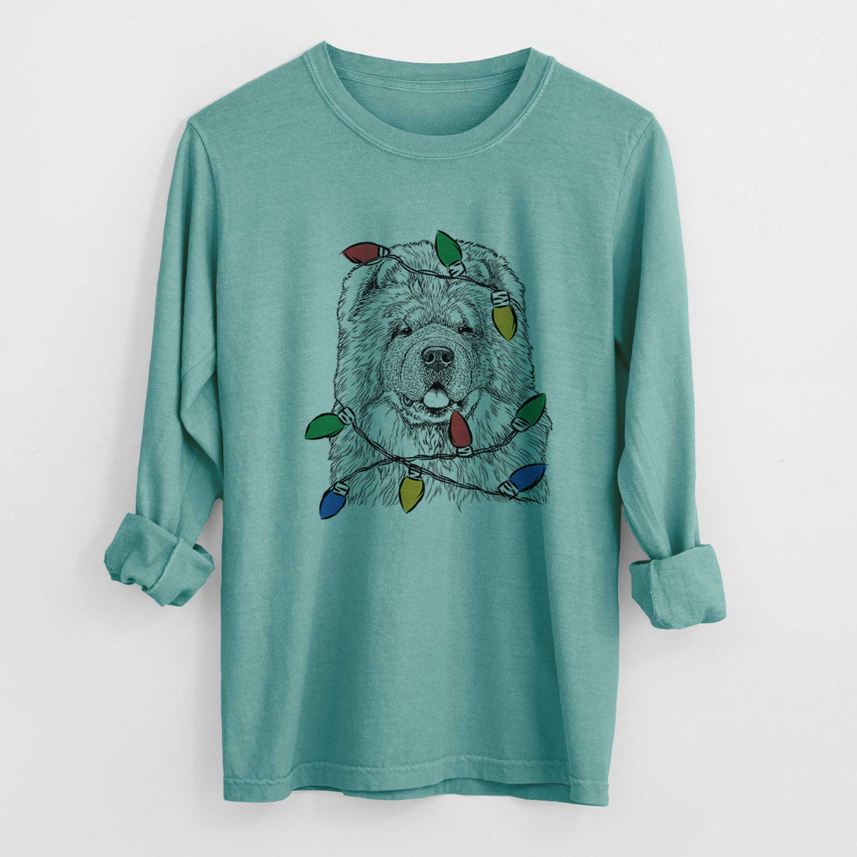 Christmas Lights Baloo the Chow Chow - Heavyweight 100% Cotton Long Sleeve