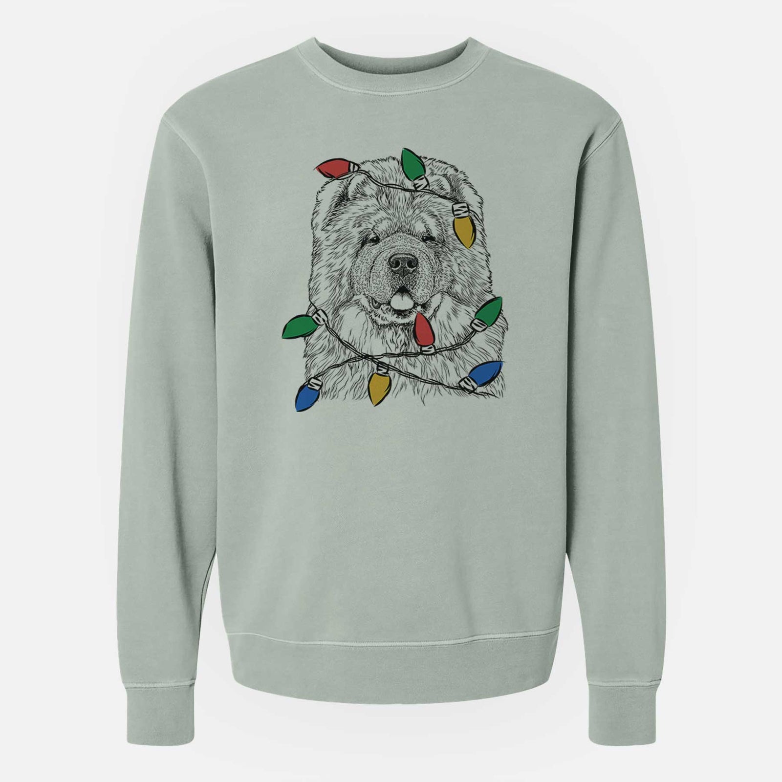 Christmas Lights Baloo the Chow Chow - Unisex Pigment Dyed Crew Sweatshirt