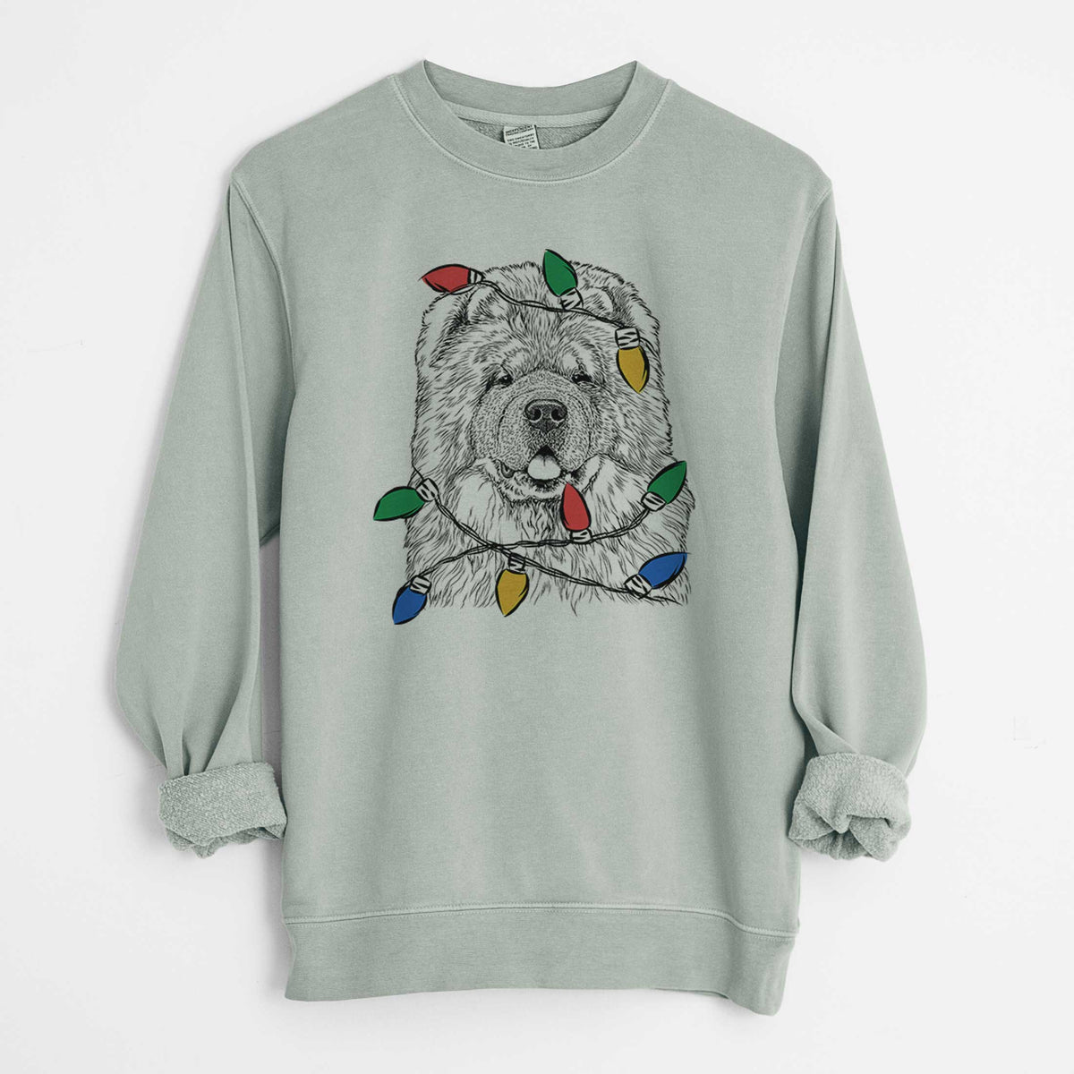 Christmas Lights Baloo the Chow Chow - Unisex Pigment Dyed Crew Sweatshirt