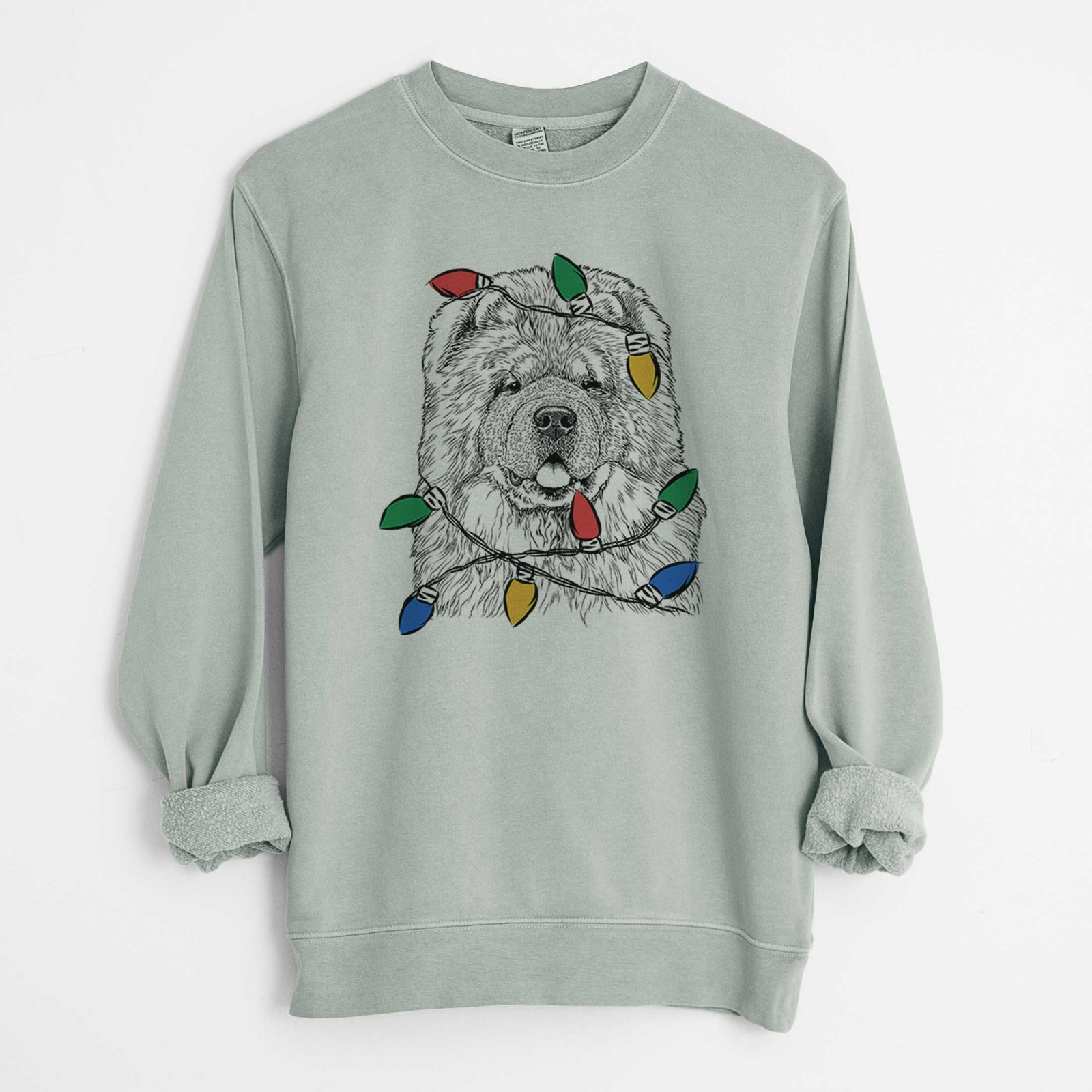 Christmas Lights Baloo the Chow Chow - Unisex Pigment Dyed Crew Sweatshirt