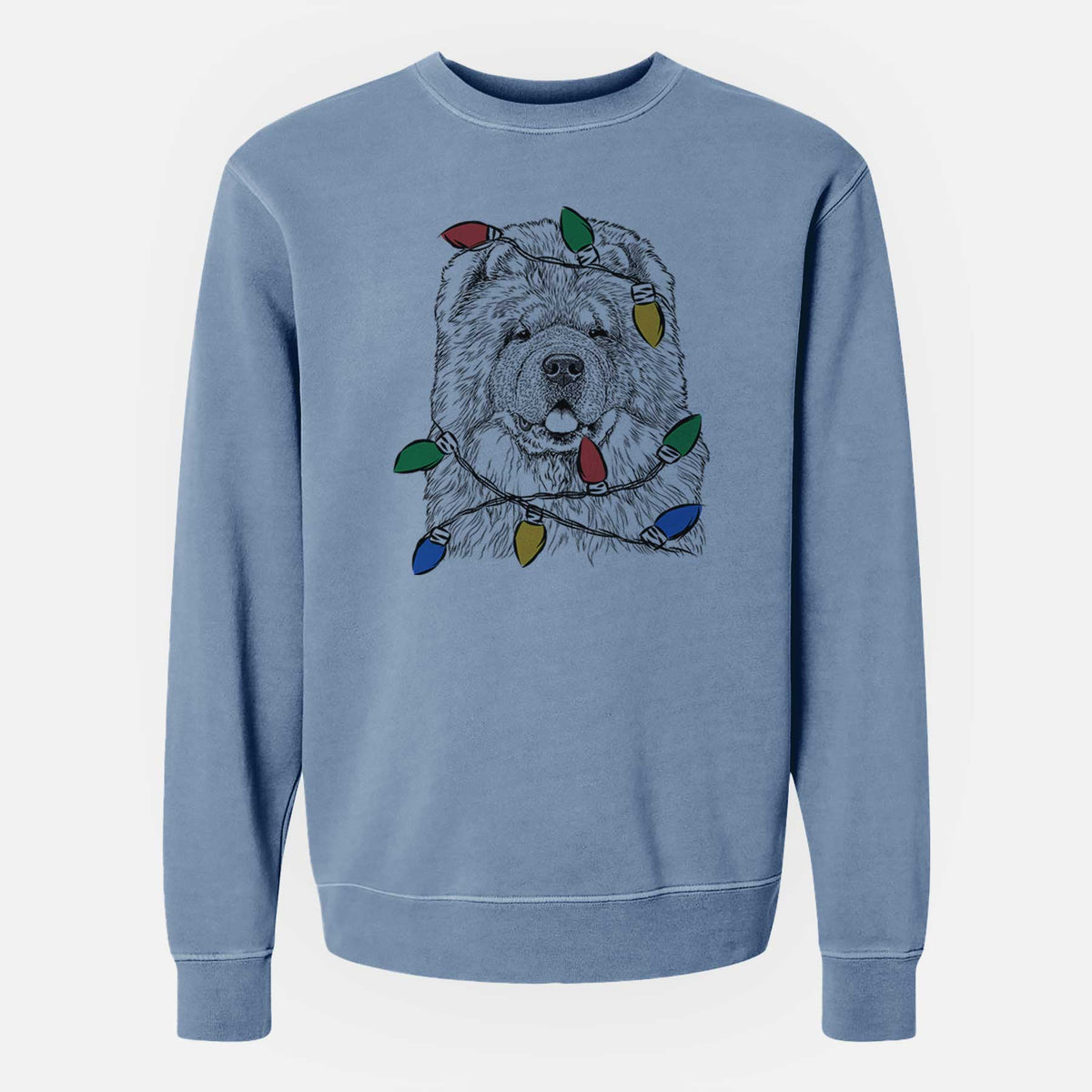 Christmas Lights Baloo the Chow Chow - Unisex Pigment Dyed Crew Sweatshirt