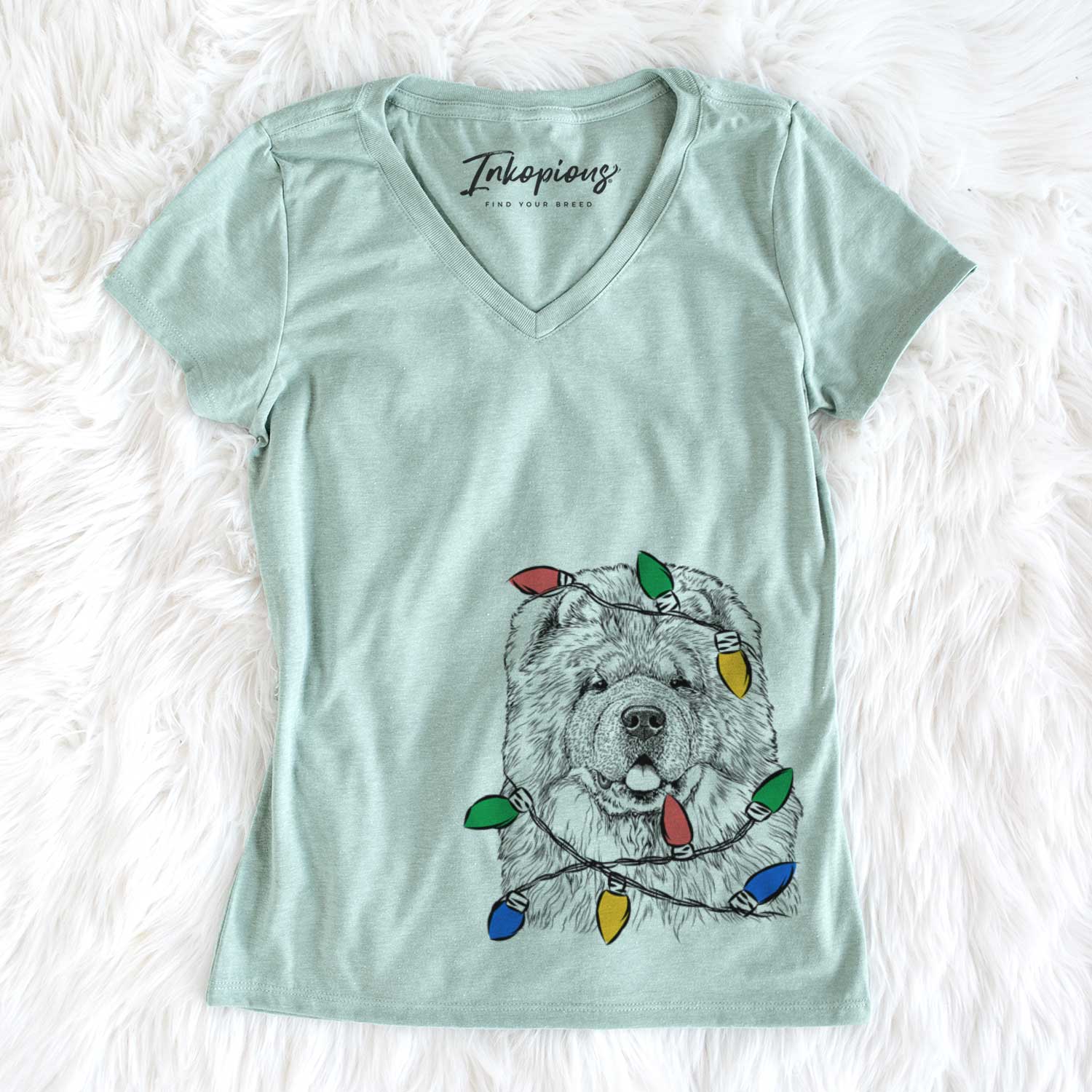 Christmas Lights Baloo the Chow Chow - Women's V-neck Shirt