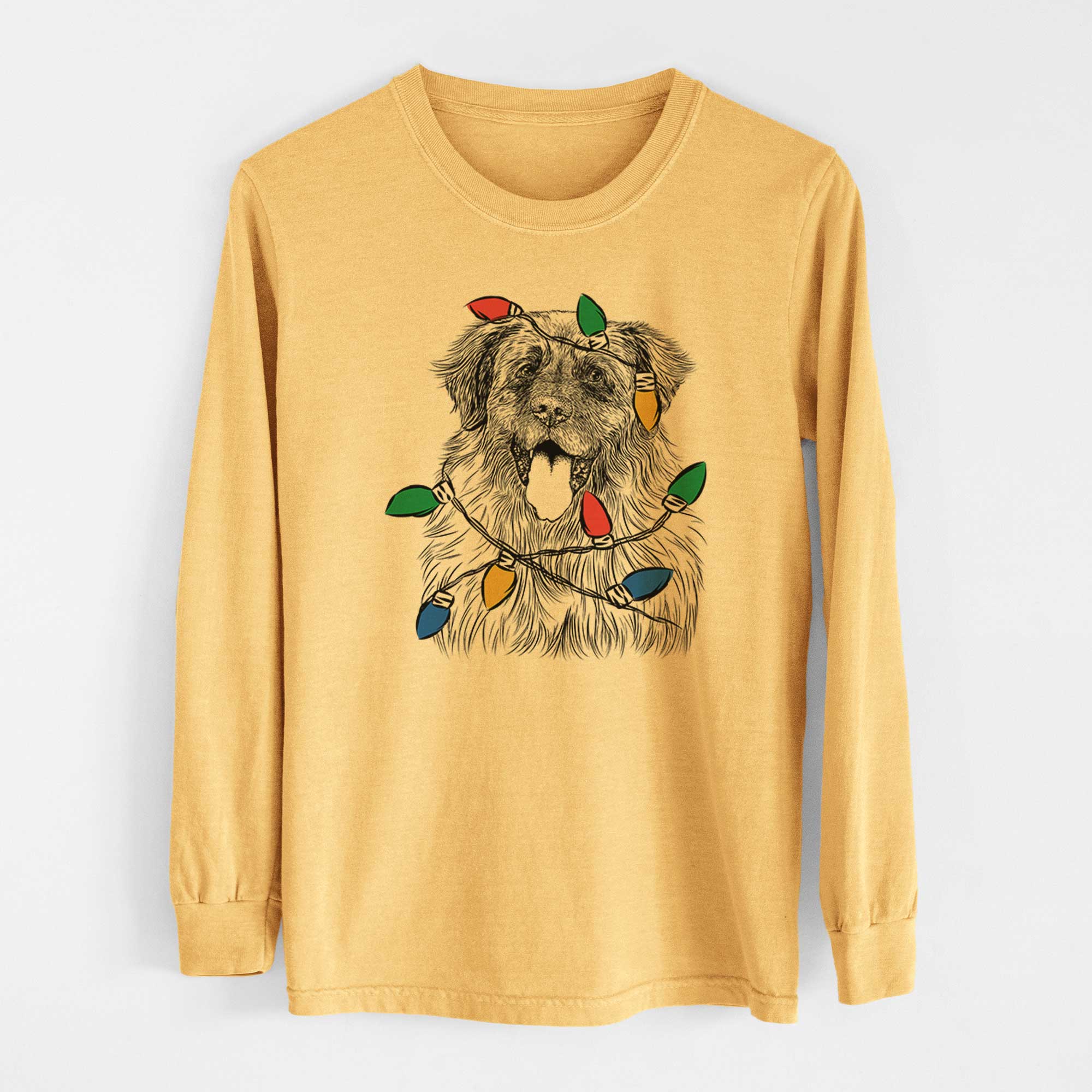 Christmas Lights Bamboo the Leonberger - Heavyweight 100% Cotton Long Sleeve