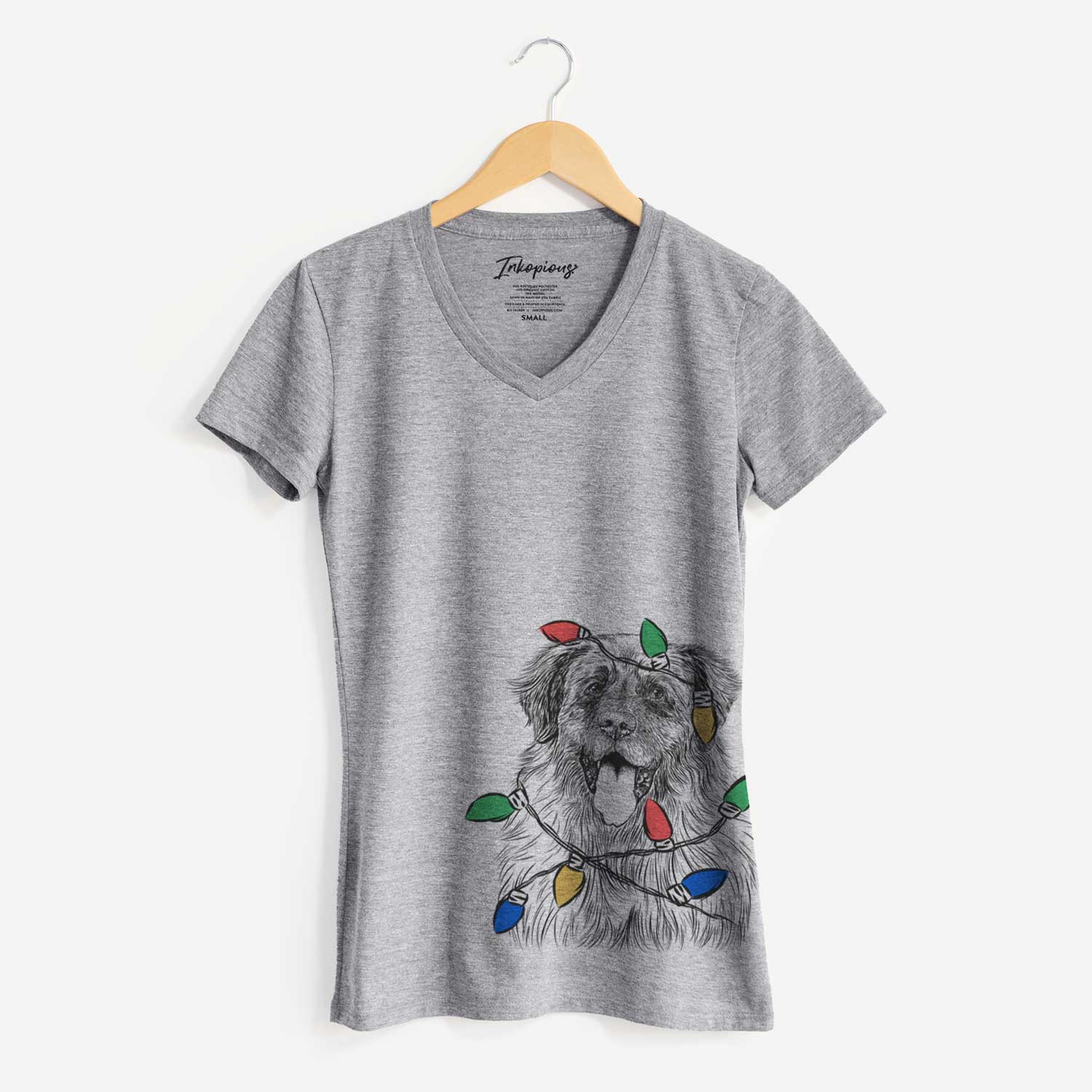 Christmas Lights Bamboo the Leonberger - Women's V-neck Shirt