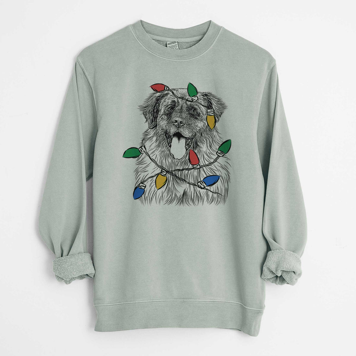 Christmas Lights Bamboo the Leonberger - Unisex Pigment Dyed Crew Sweatshirt