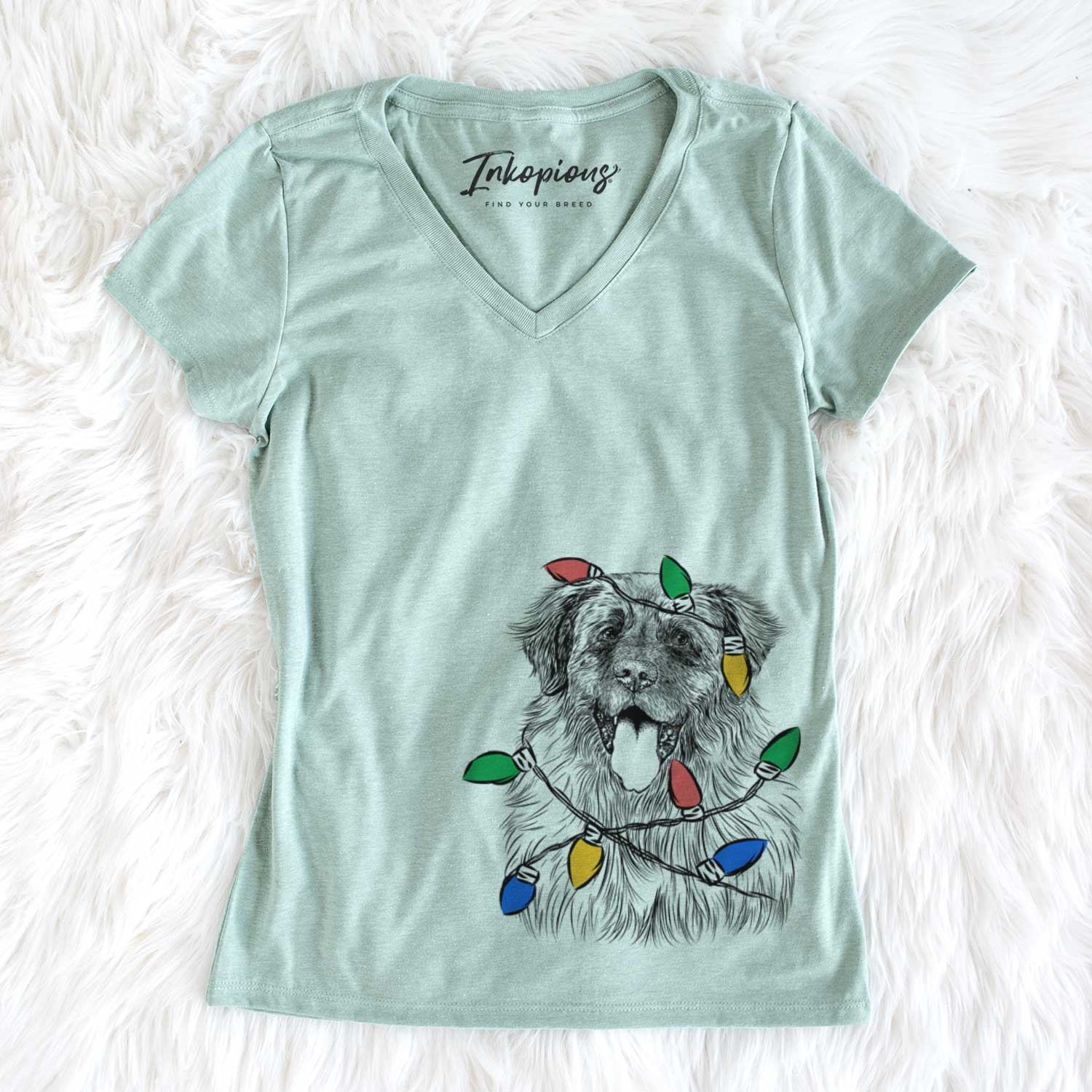 Christmas Lights Bamboo the Leonberger - Women's V-neck Shirt