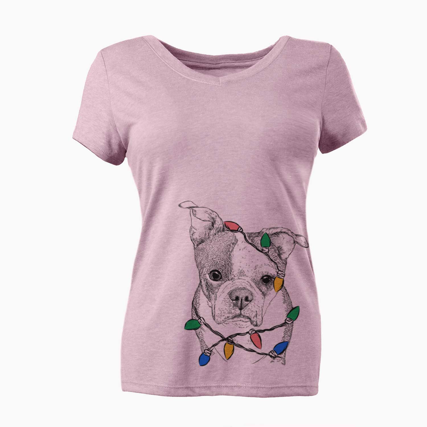 Christmas Lights Bandit the Boston Terrier - Women's V-neck Shirt