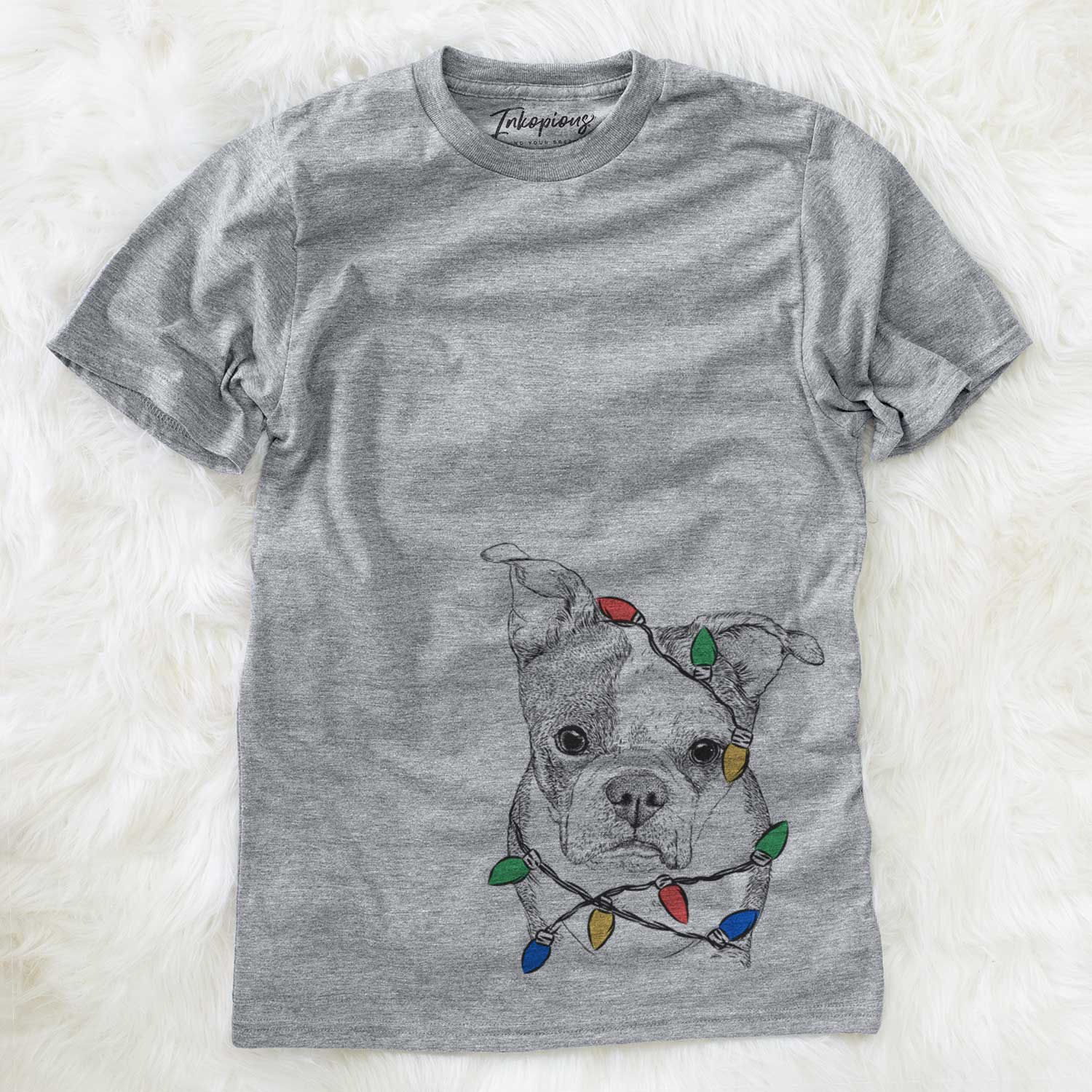 Christmas Lights Bandit the Boston Terrier - Unisex Crewneck