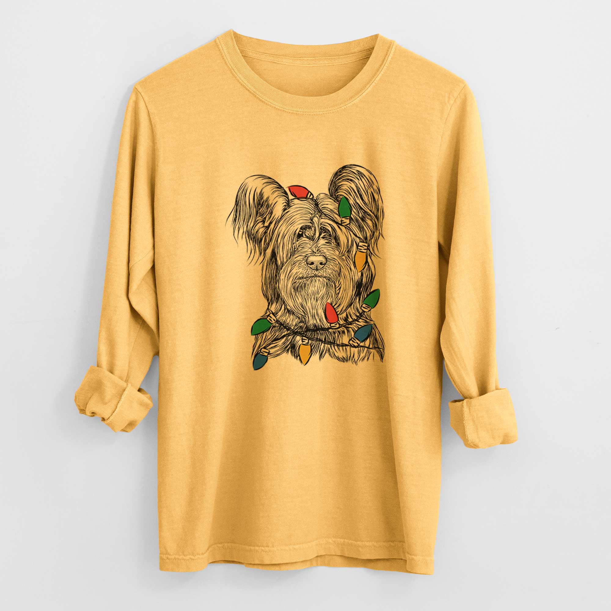 Christmas Lights Bandit the Skye Terrier - Heavyweight 100% Cotton Long Sleeve