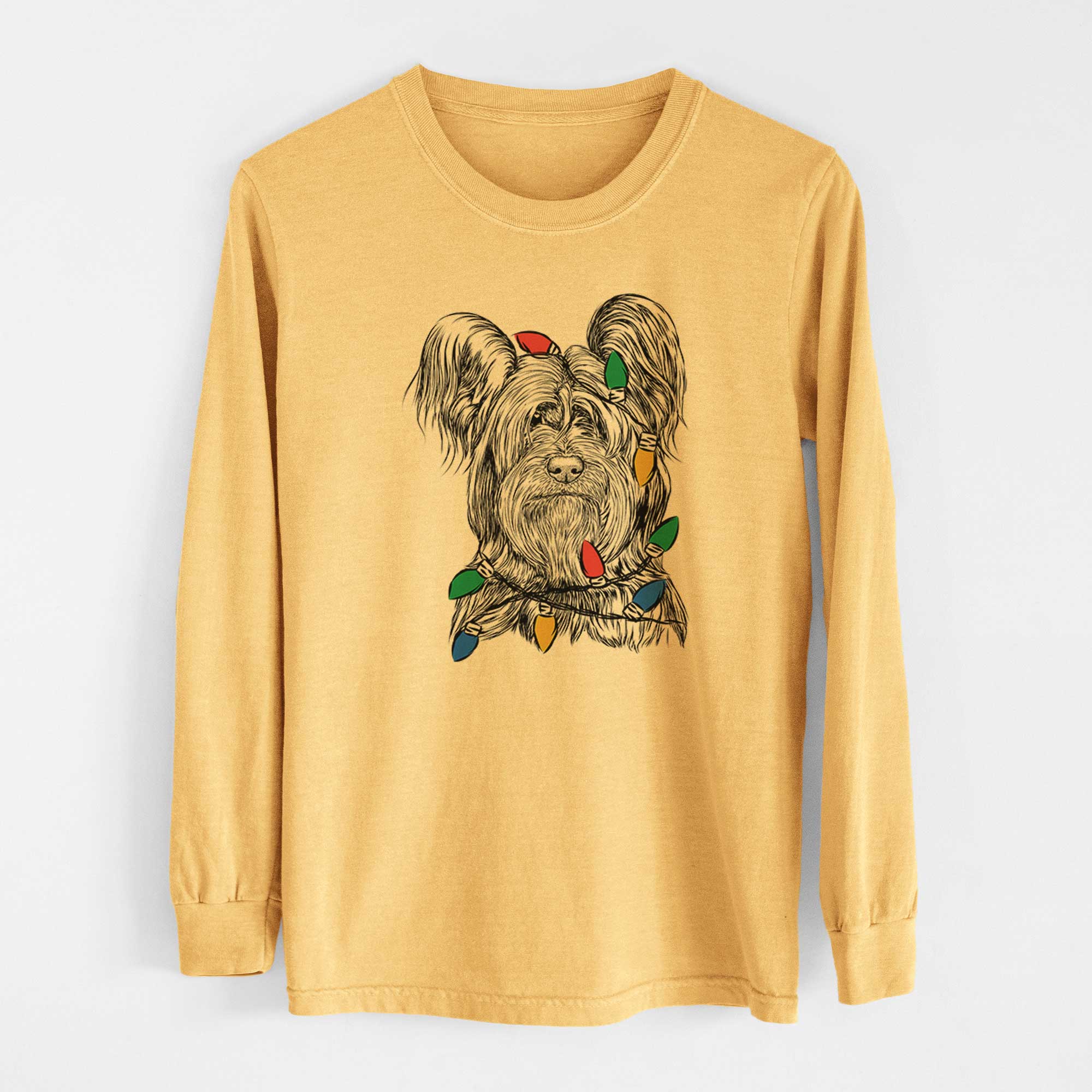 Christmas Lights Bandit the Skye Terrier - Heavyweight 100% Cotton Long Sleeve