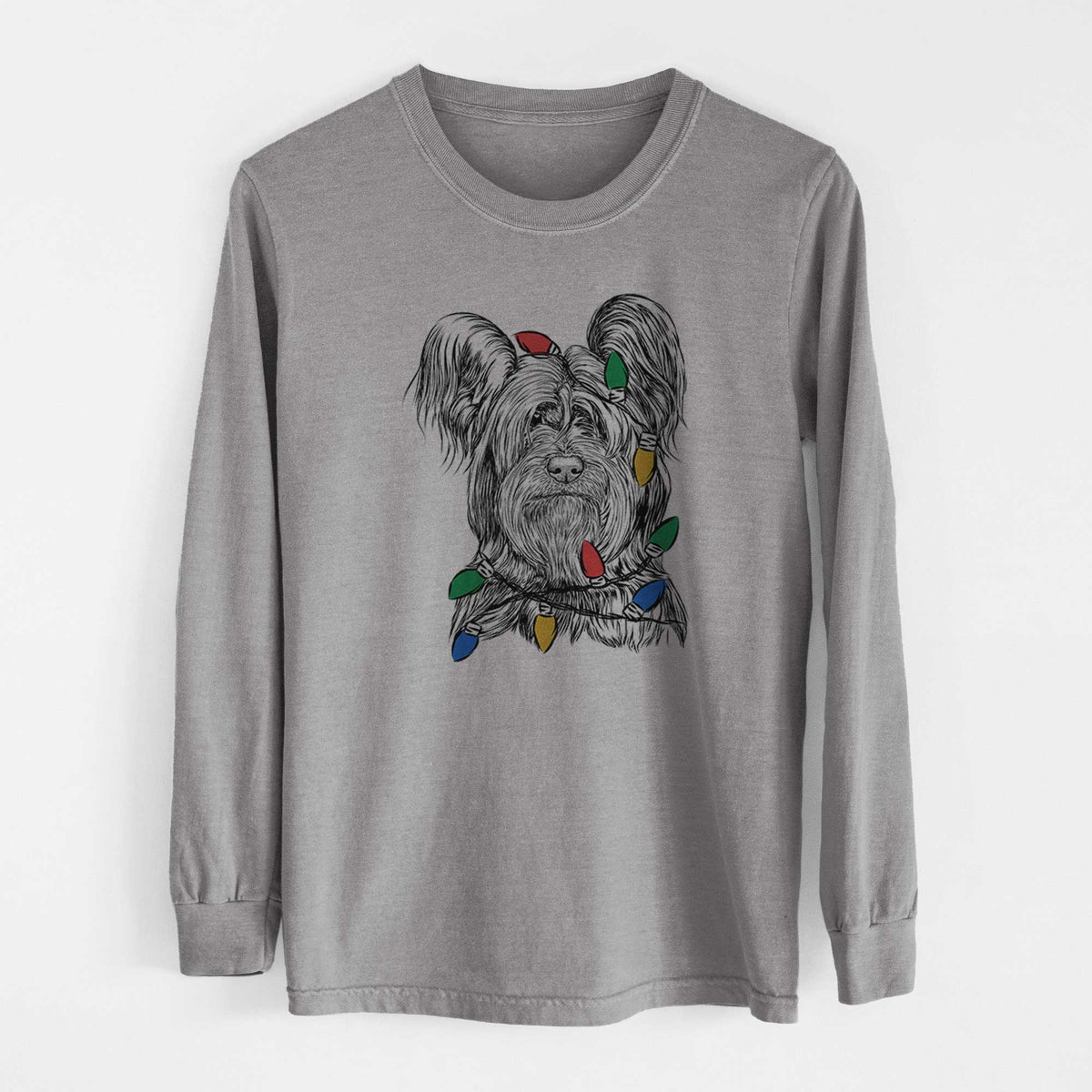 Christmas Lights Bandit the Skye Terrier - Heavyweight 100% Cotton Long Sleeve