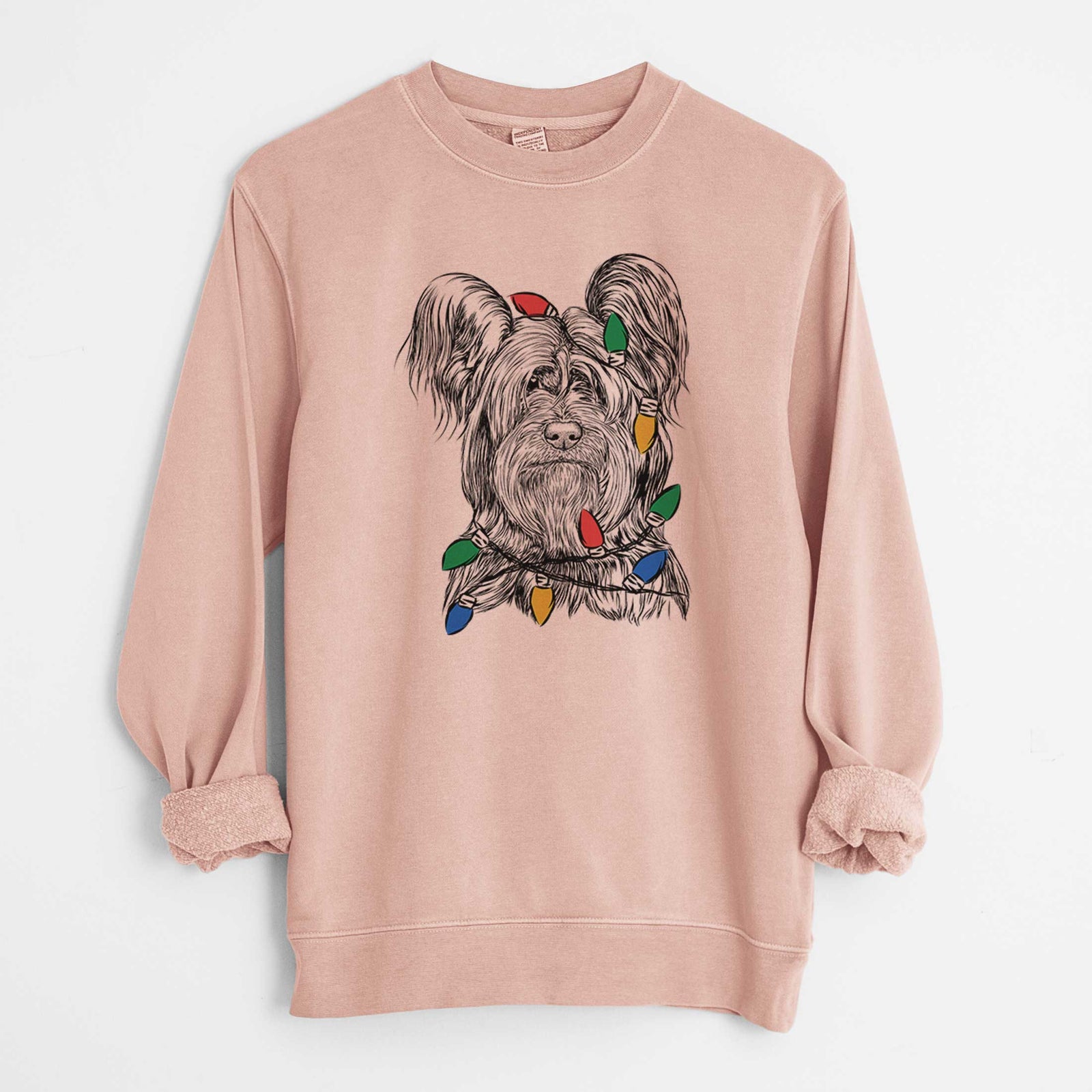 Christmas Lights Bandit the Skye Terrier - Unisex Pigment Dyed Crew Sweatshirt