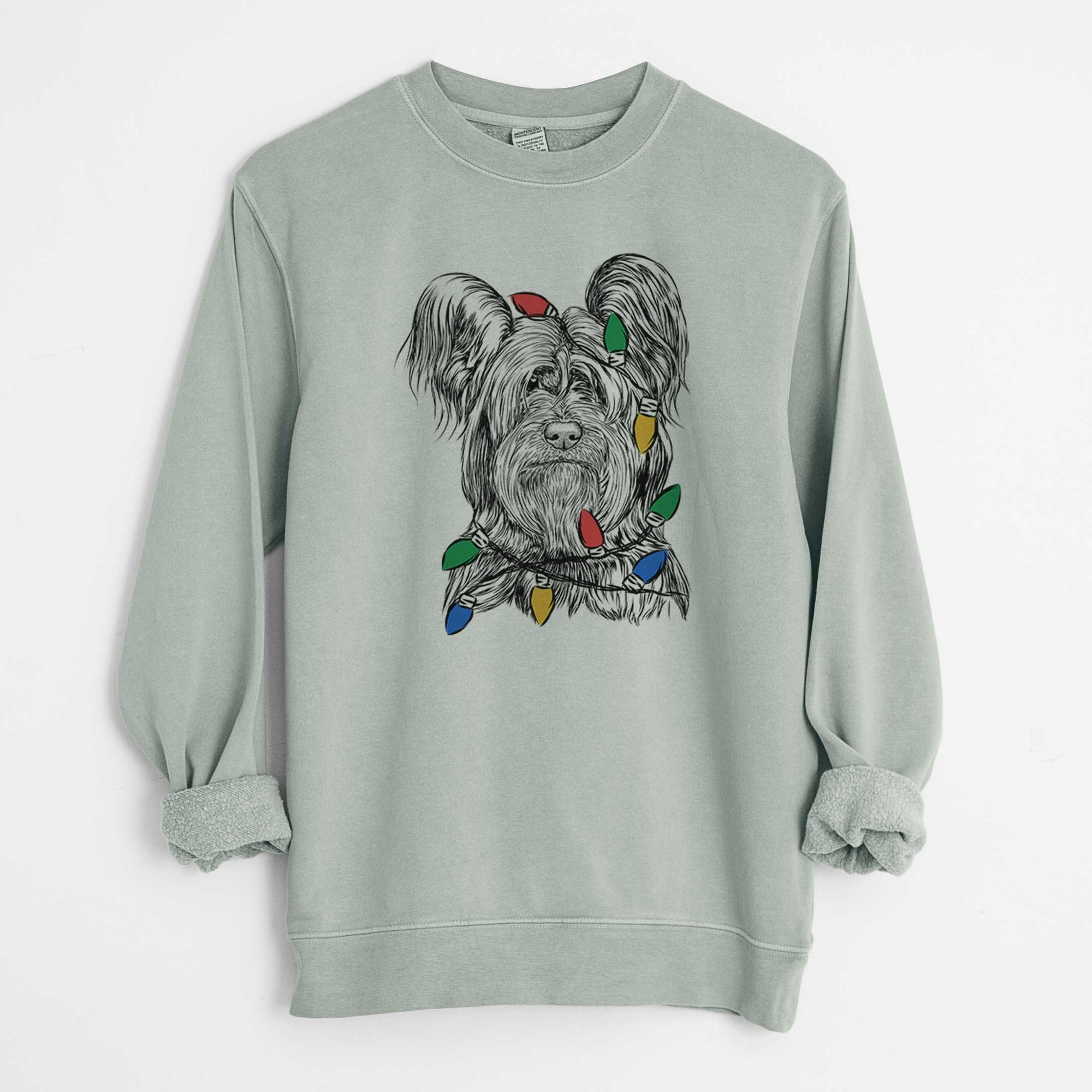 Christmas Lights Bandit the Skye Terrier - Unisex Pigment Dyed Crew Sweatshirt