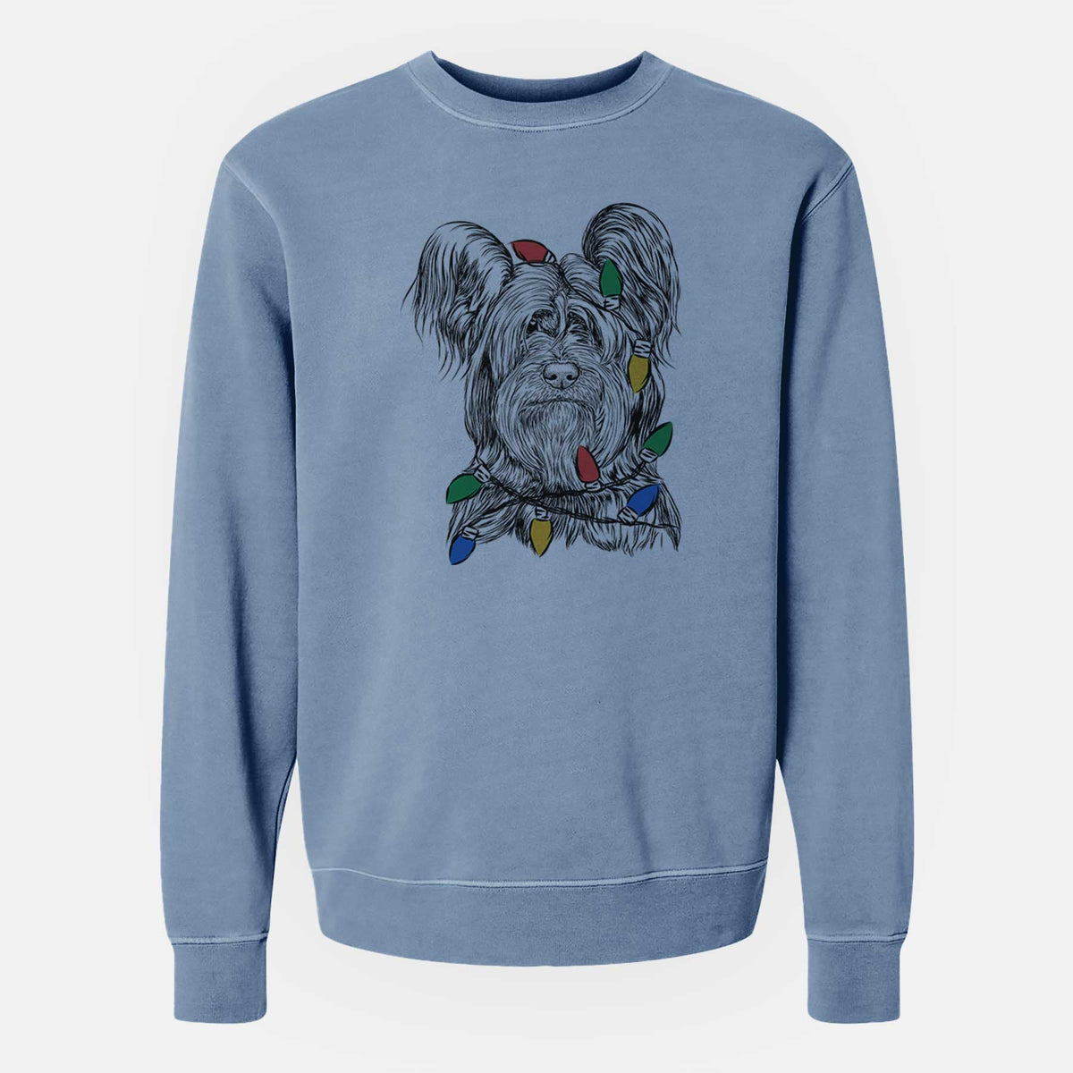 Christmas Lights Bandit the Skye Terrier - Unisex Pigment Dyed Crew Sweatshirt