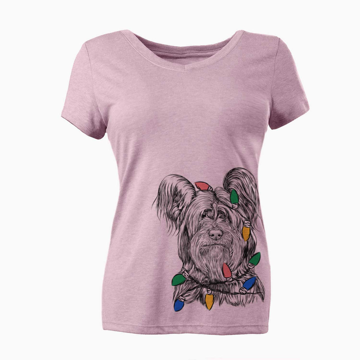 Christmas Lights Bandit the Skye Terrier - Women's V-neck Shirt