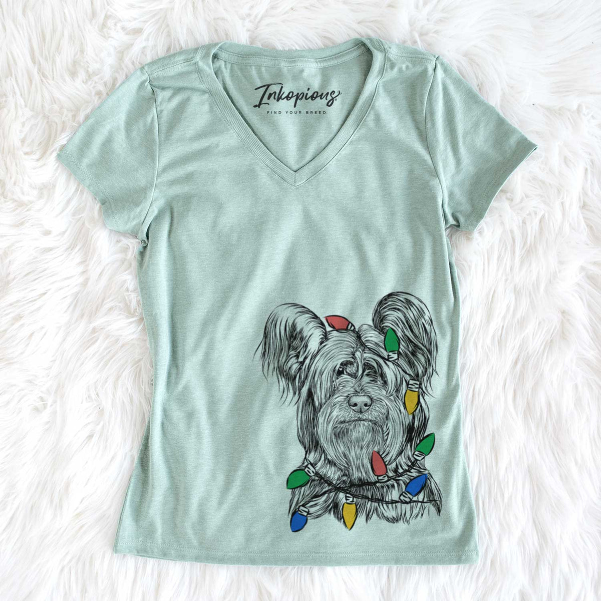 Christmas Lights Bandit the Skye Terrier - Women's V-neck Shirt