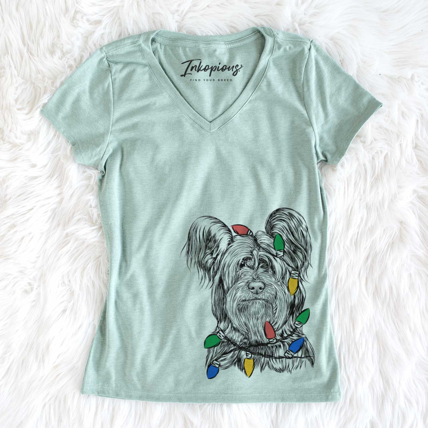 Christmas Lights Bandit the Skye Terrier - Women's V-neck Shirt